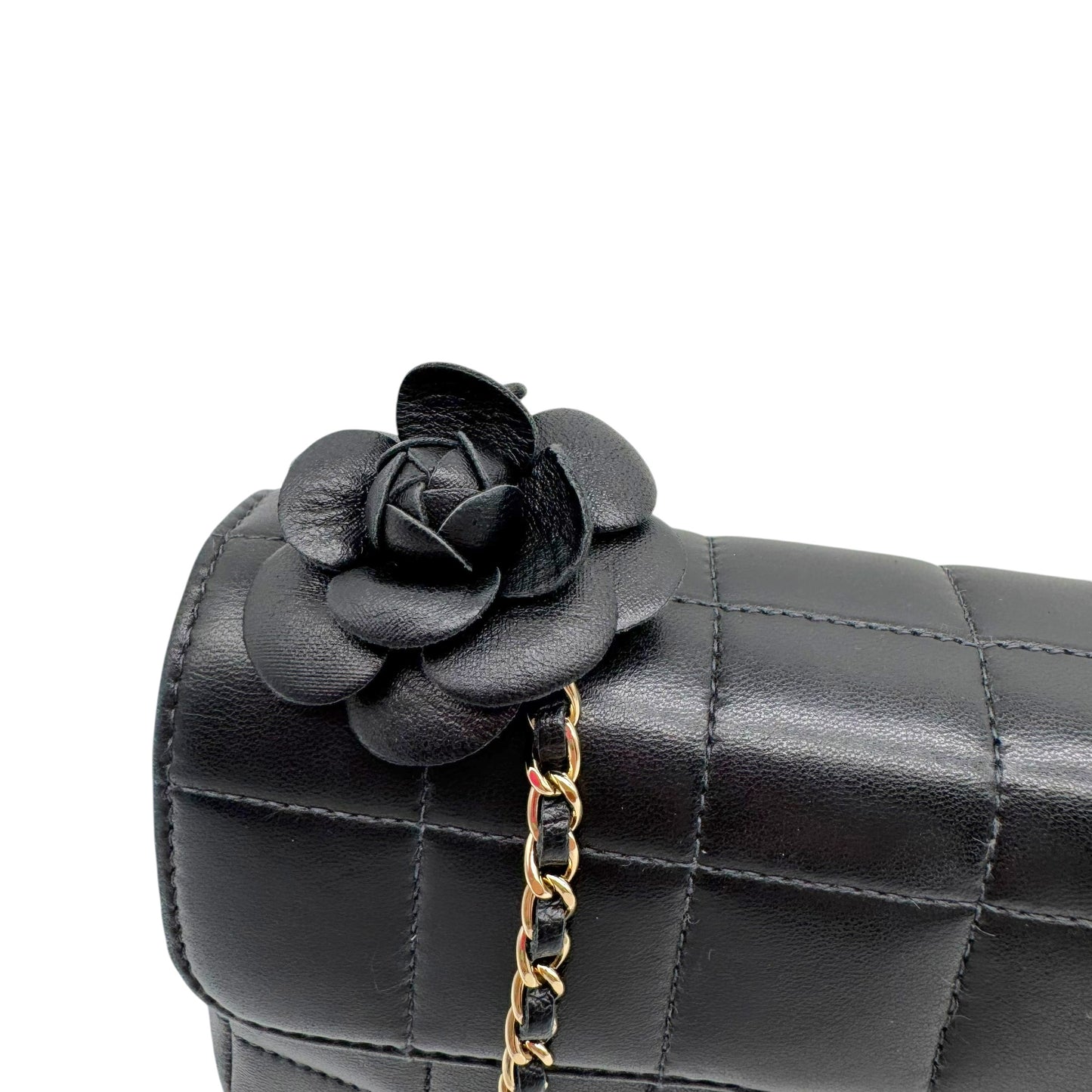 Chanel Black Lambskin Crossbody Flap Bag with Camellia
