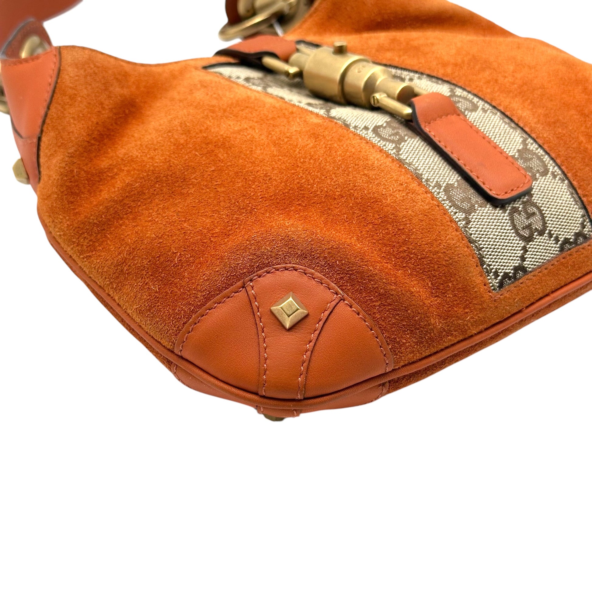 Gucci Small Piston Lock Shoulder Bag Burnt Orange Suede