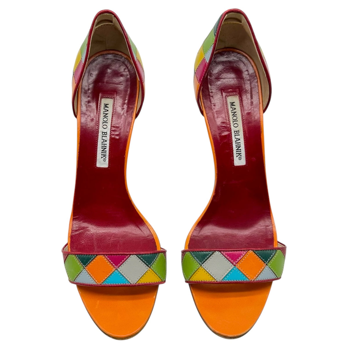 Manolo Blahnik Multicolor Patchwork Leather D'Orsay Sandal Heels