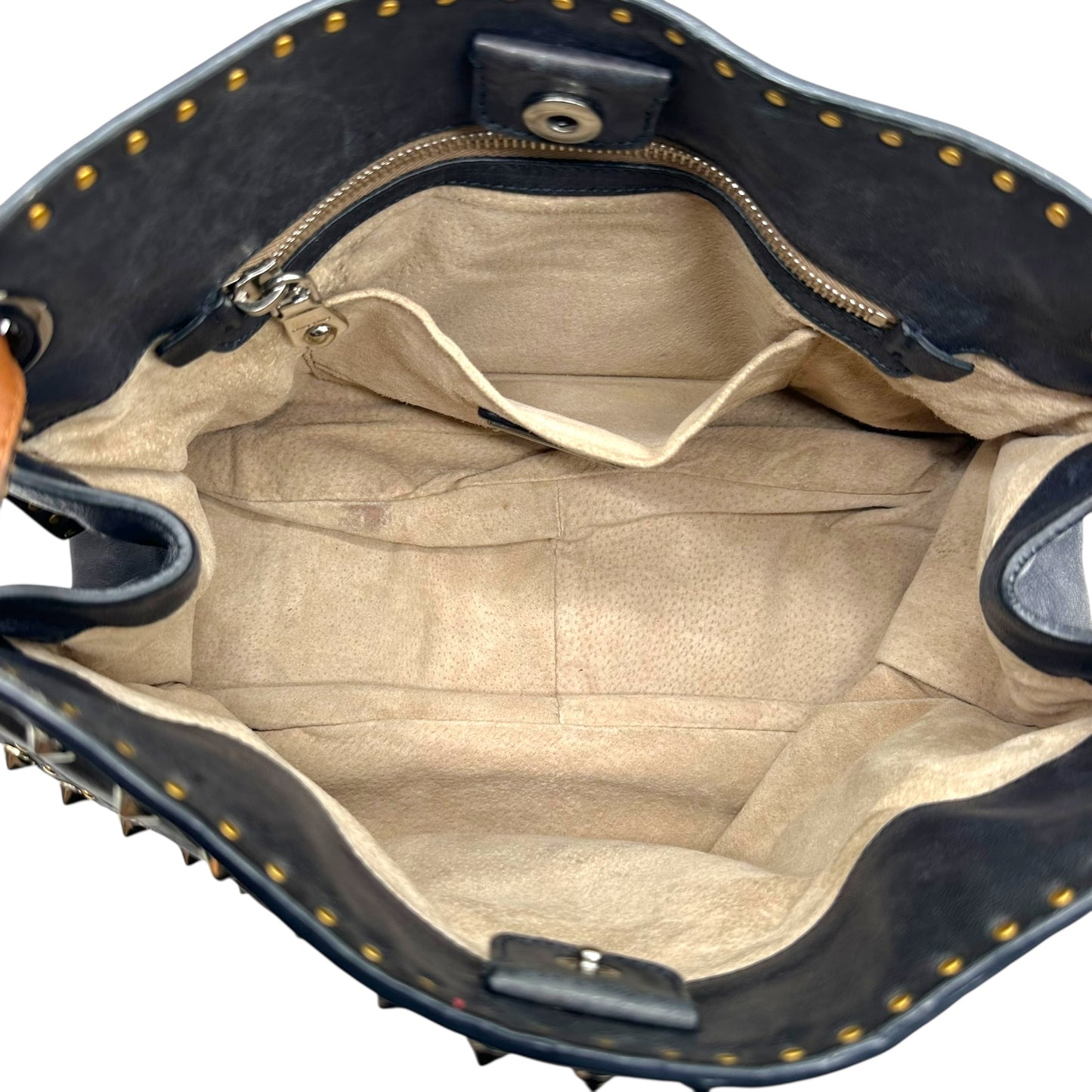 Miu Miu Gray & Brown Studded Leather Hobo Bag