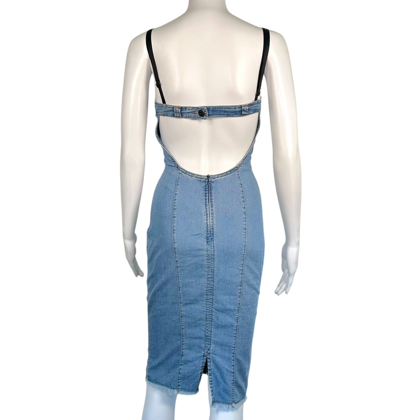 D&G Denim Open Back Midi Dress Light Blue Fitted