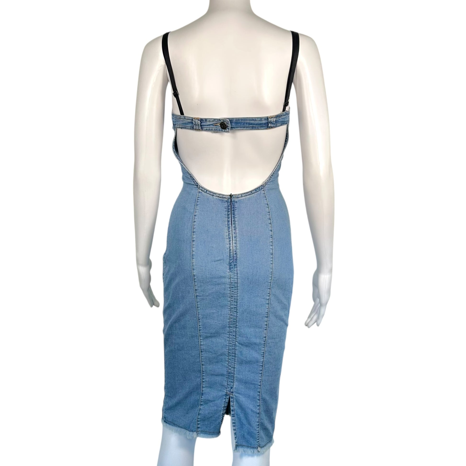 D&G Denim Open Back Midi Dress Light Blue Fitted