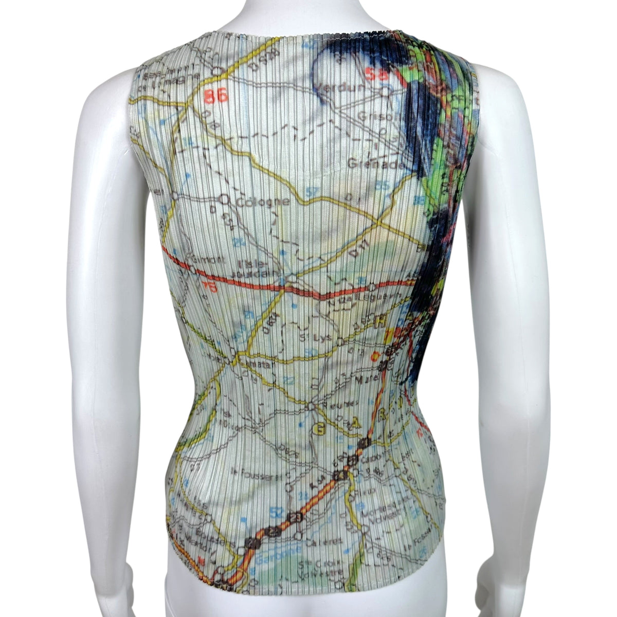 Issey Miyake Pleats Please S/S 2015 Multicolor Map Print Pleated Tank Sz 3
