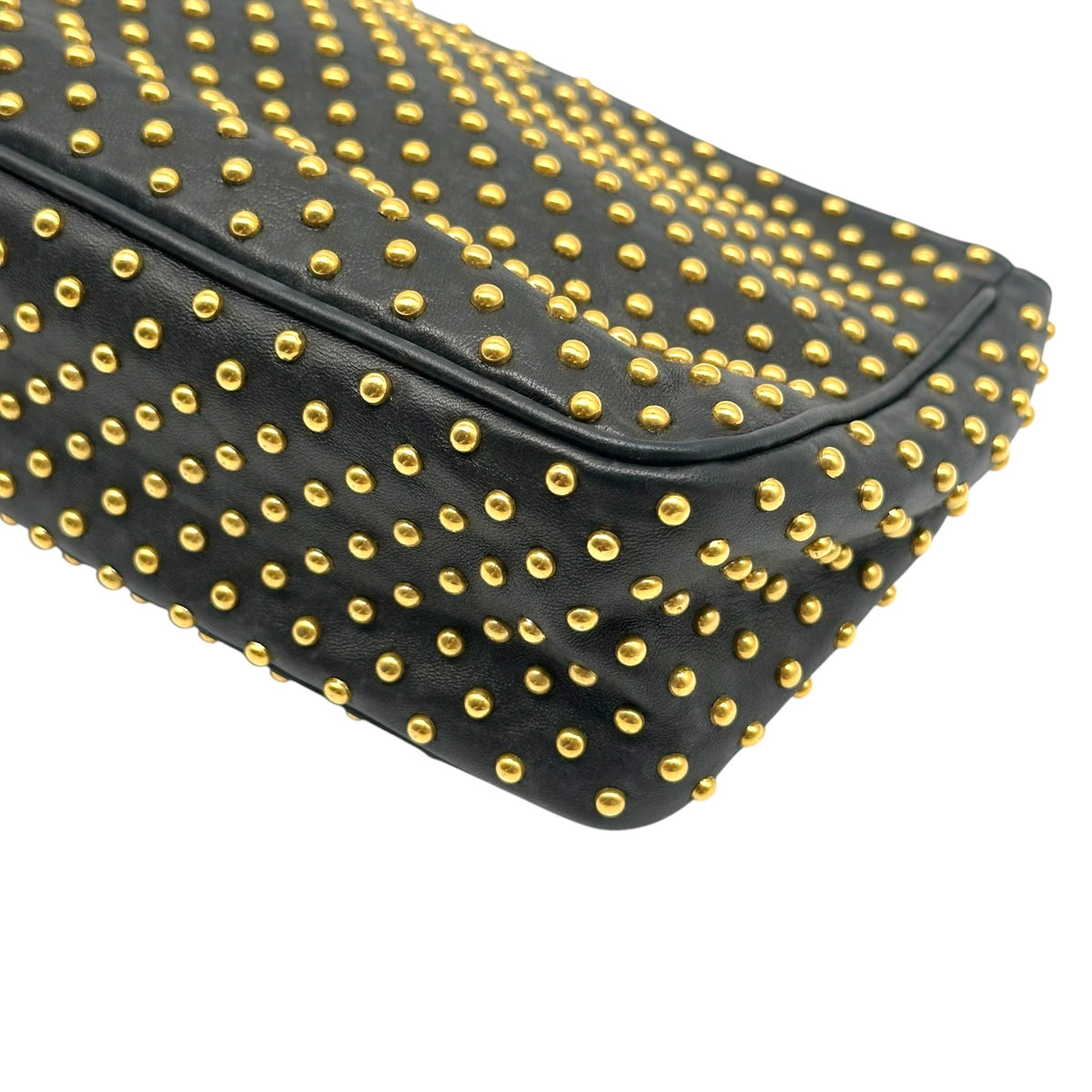 Miu Miu Black Lambskin Gold Studded Pouch Clutch Bag