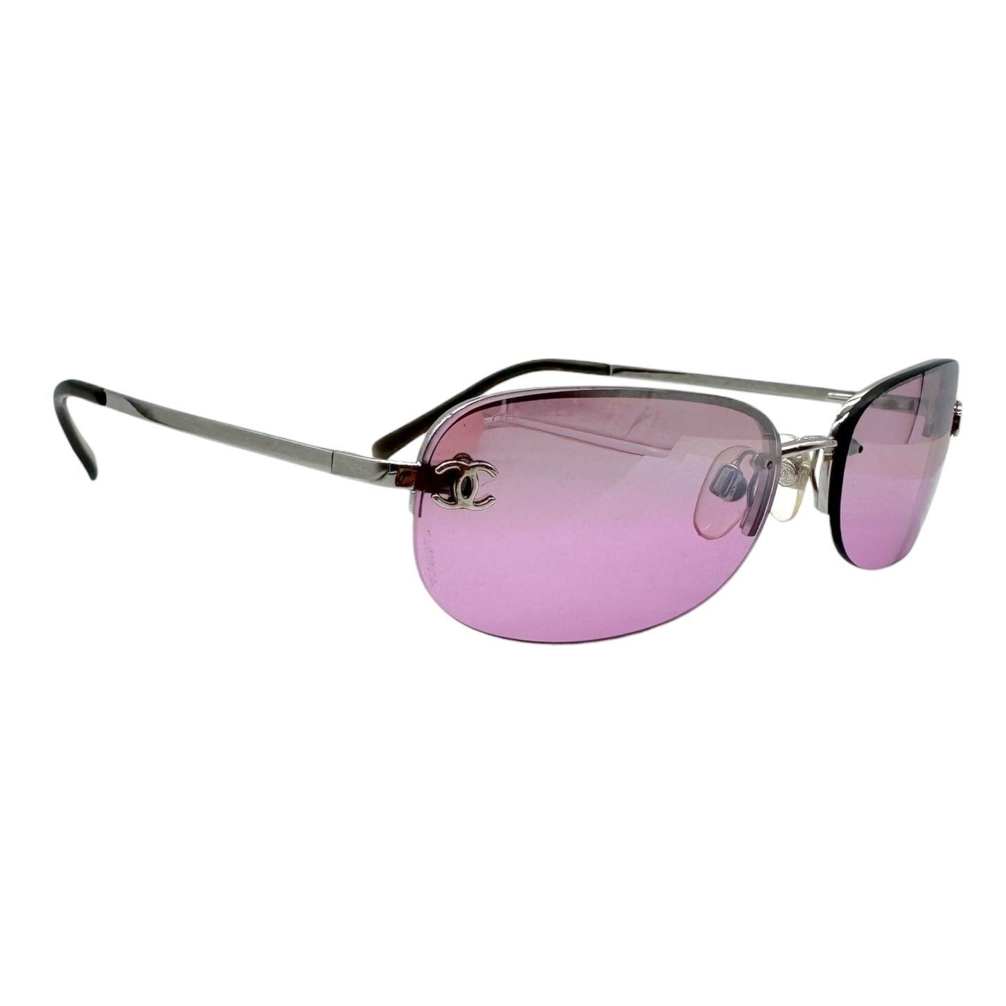 Chanel Metallic Pink Gradient CC Logo Lens Rimless 4099 Sunglasses w/ Case