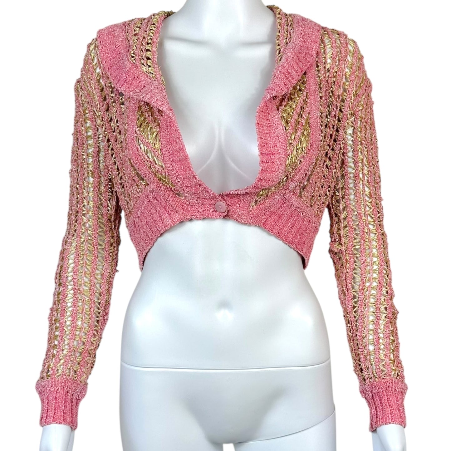 Christian Dior S/S 2000 Pink & Yellow Crochet Cropped Cardigan