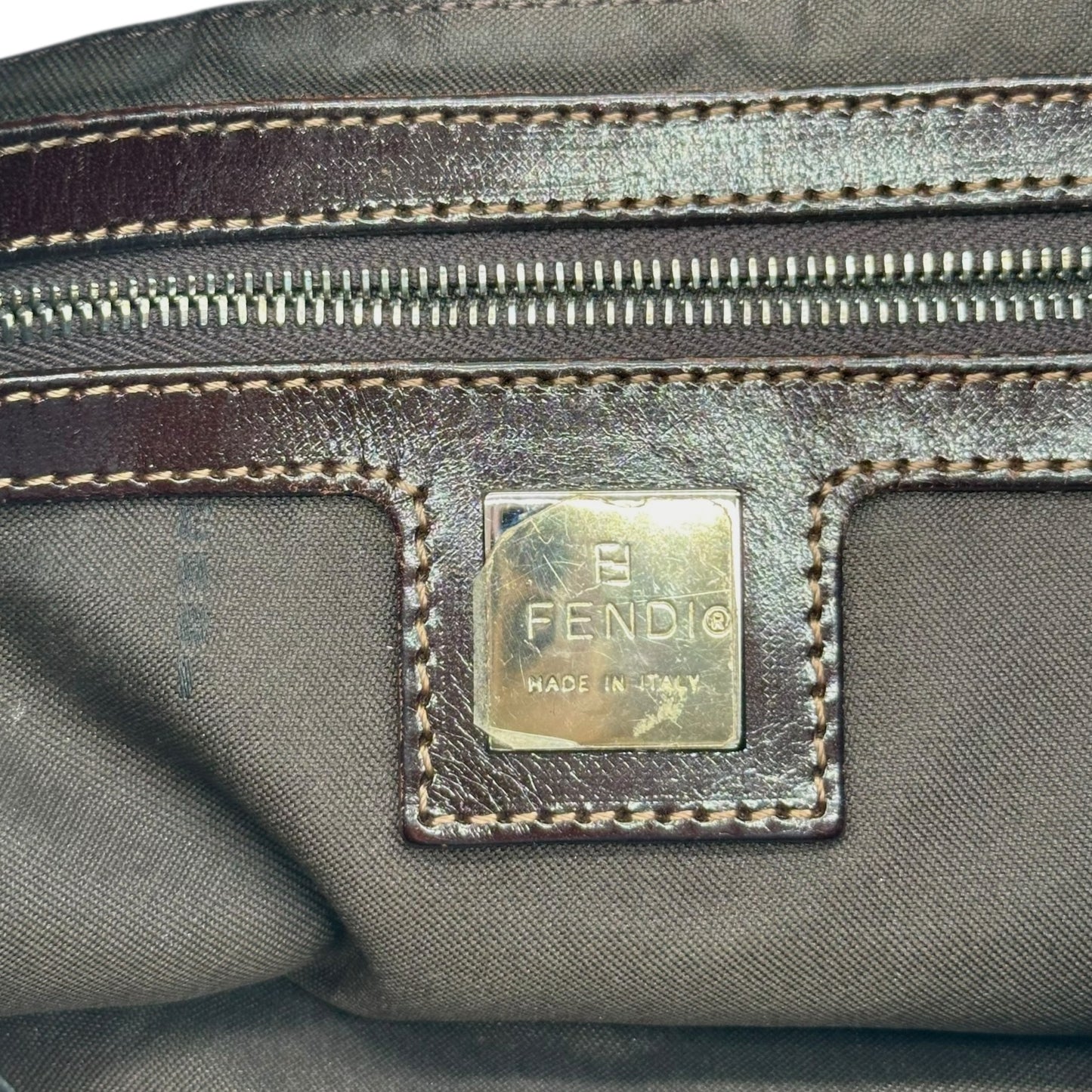 Fendi Black Suede & Brown Leather Trim Square Baguette Bag