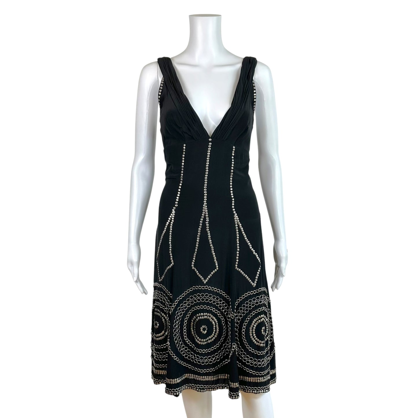 Roberto Cavalli Black Silk Maxi Dress with Metal Embellishments