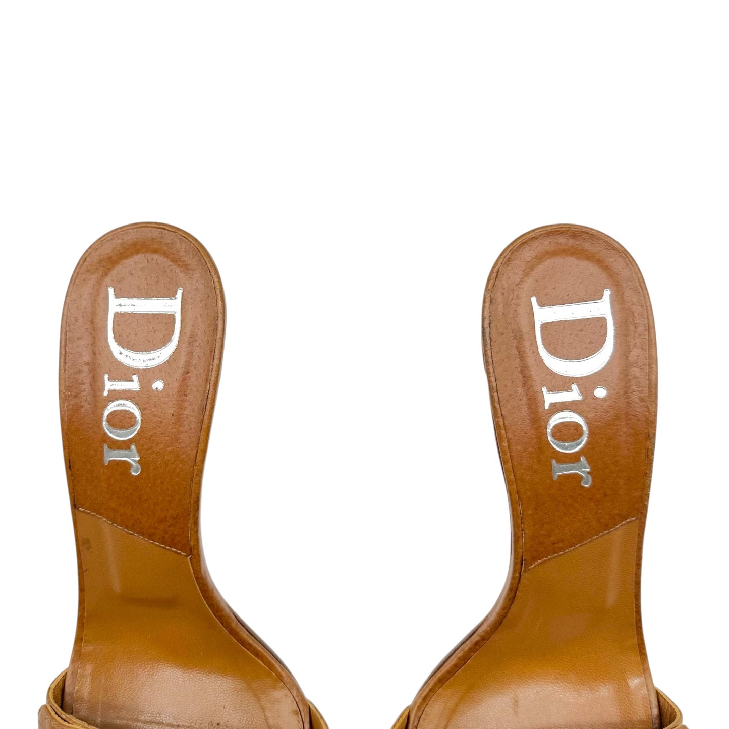 Christian Dior Tan Leather Heeled Mule Sandals