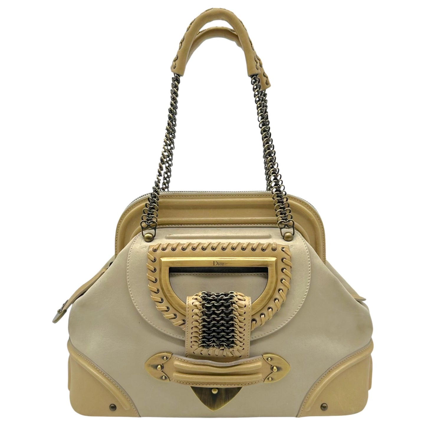 Christian Dior Ivory Suede Leather Bowler Bag