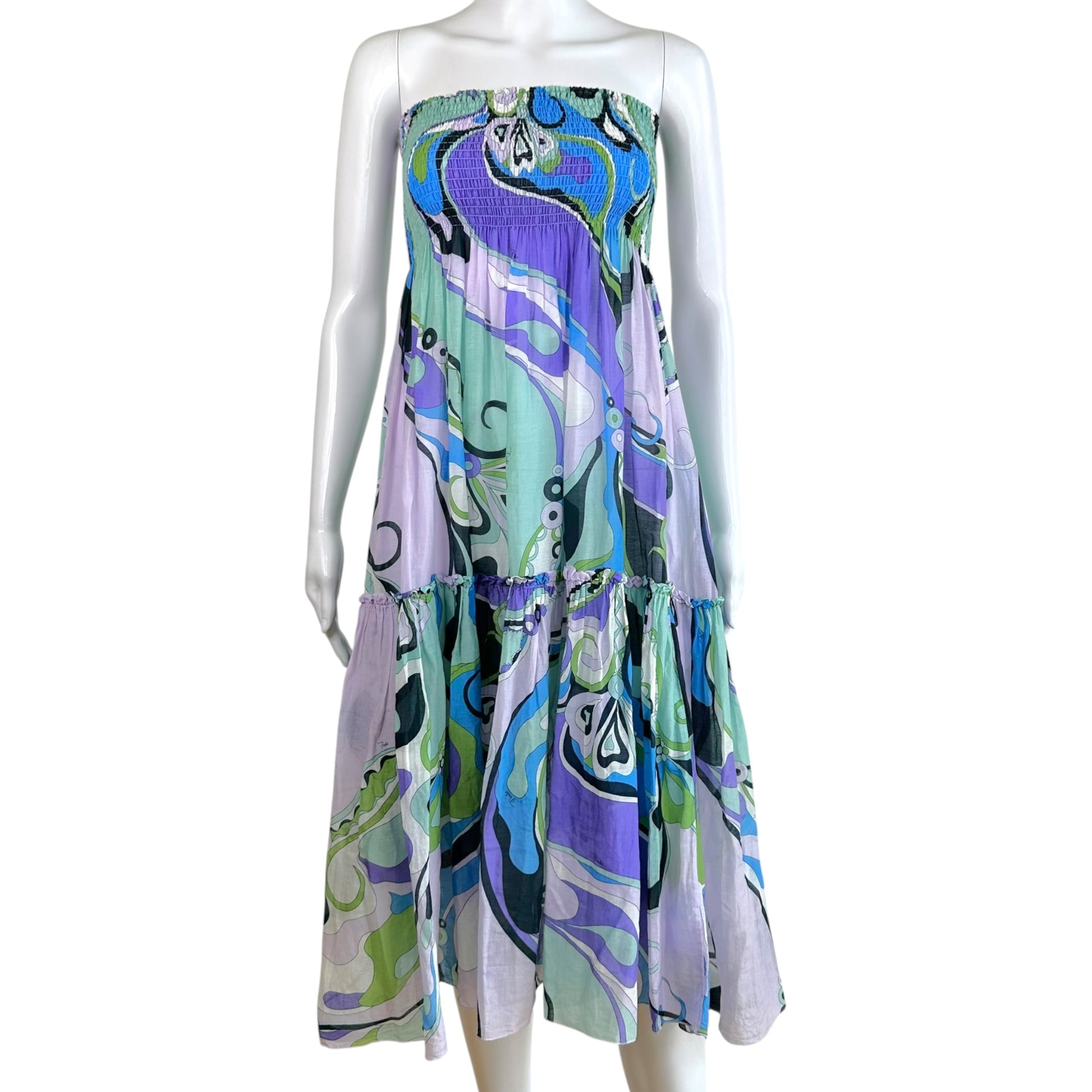 Emilio Pucci Strapless Maxi Dress Blue Purple Print