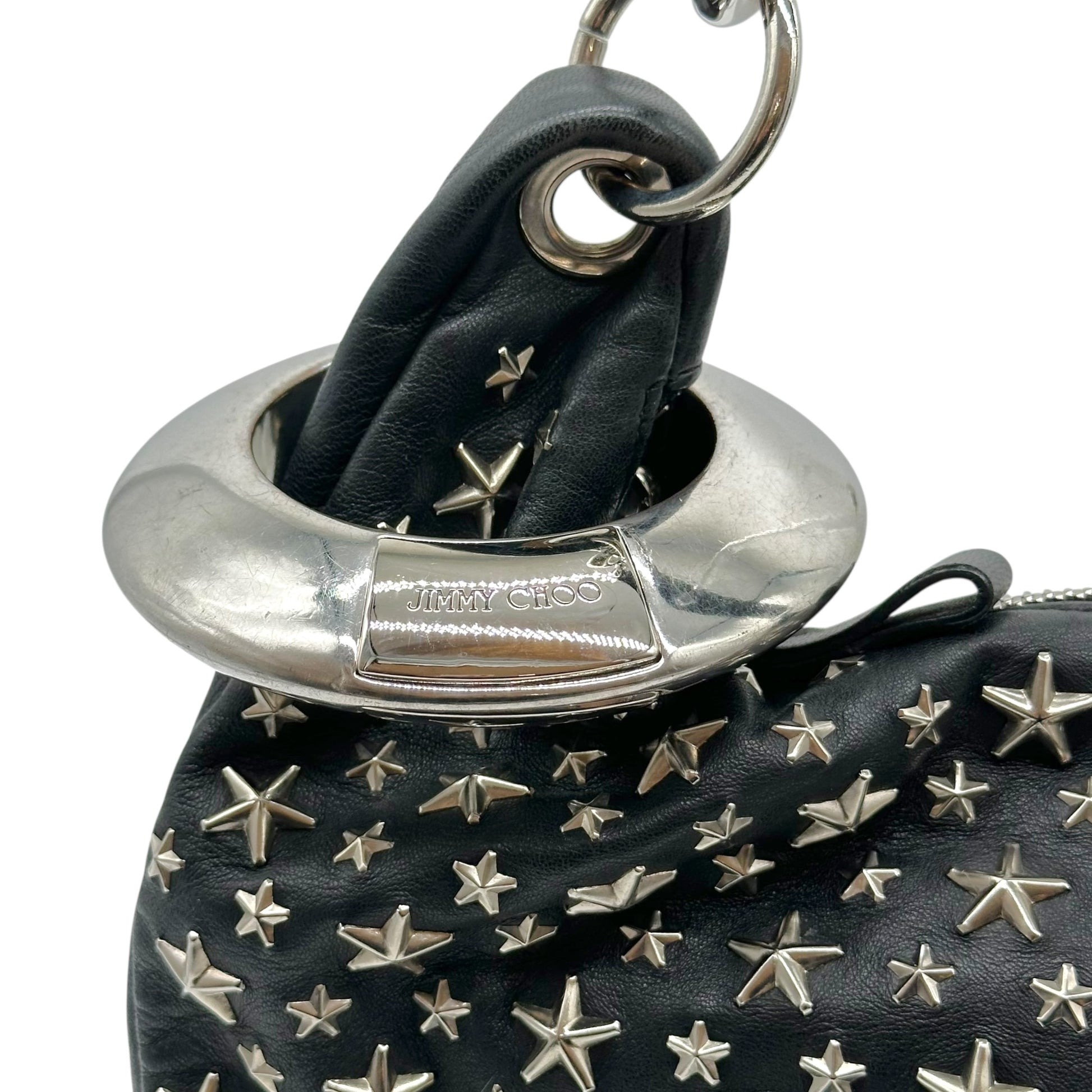 Jimmy Choo Black Leather Star Studded Hobo Bag