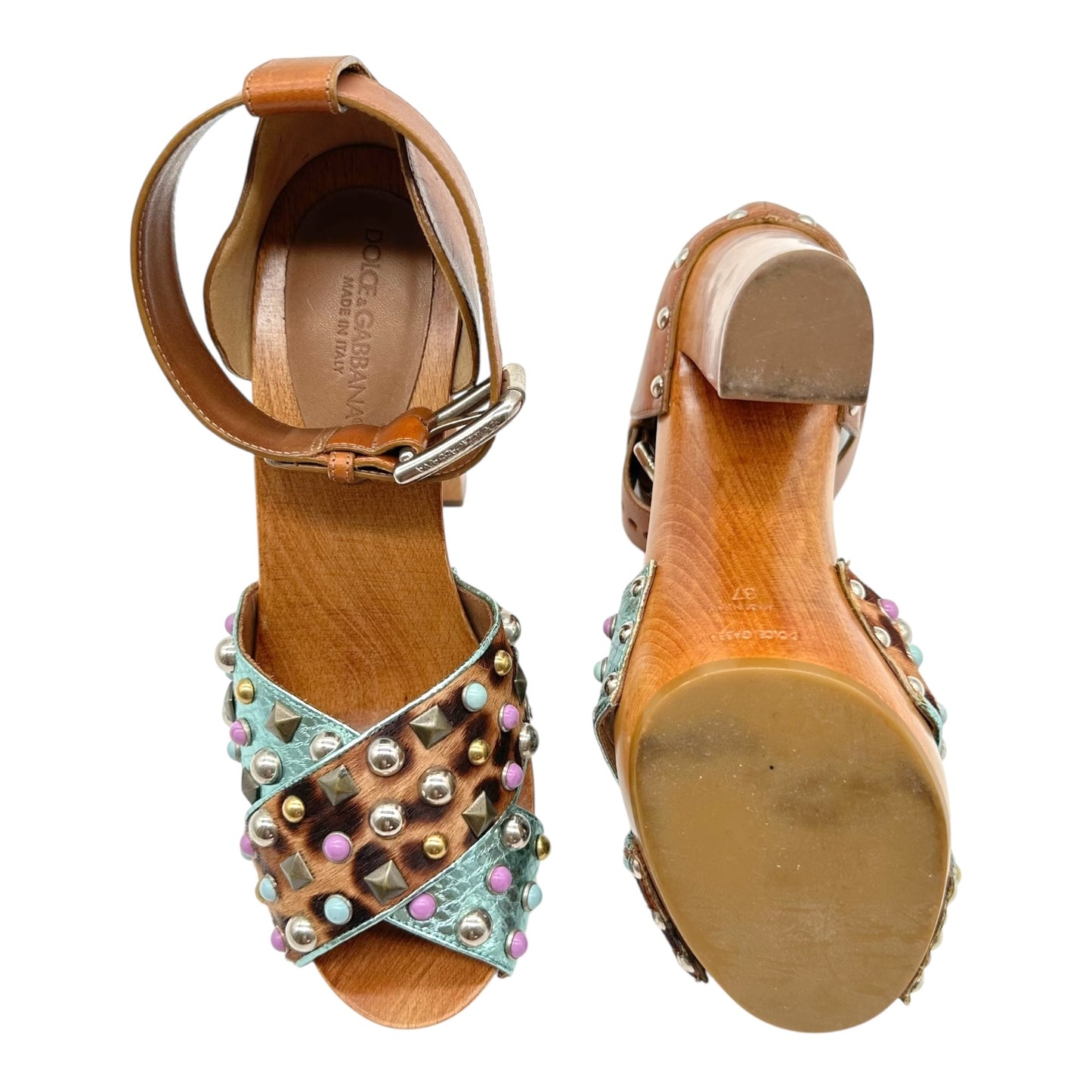 Dolce & Gabbana Studded Leopard Wooded Platform Heels