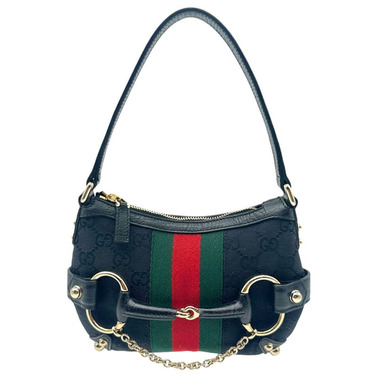Gucci by Tom Ford Black Monogram & Stripe Horsebit Pochette Bag