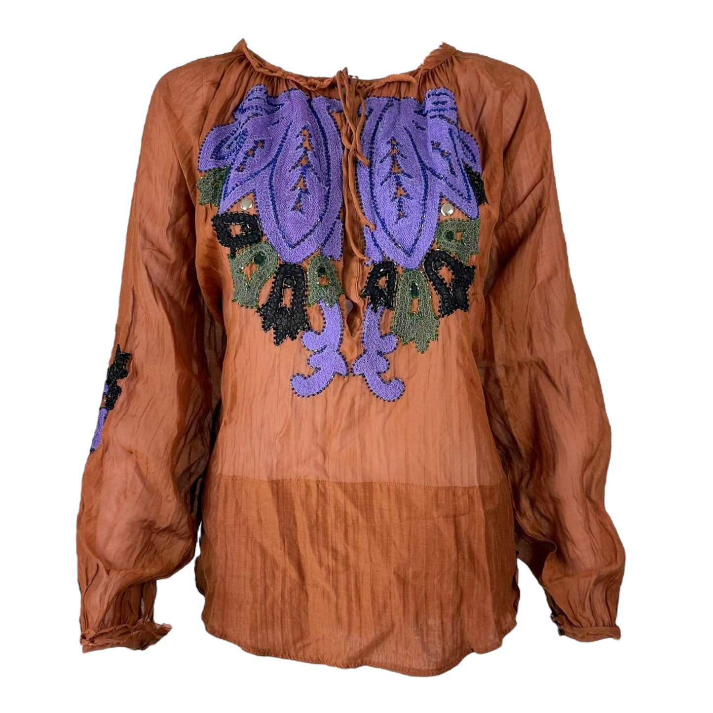 Emilio Pucci Brown Beaded Peasant Blouse - Outfit Repeater