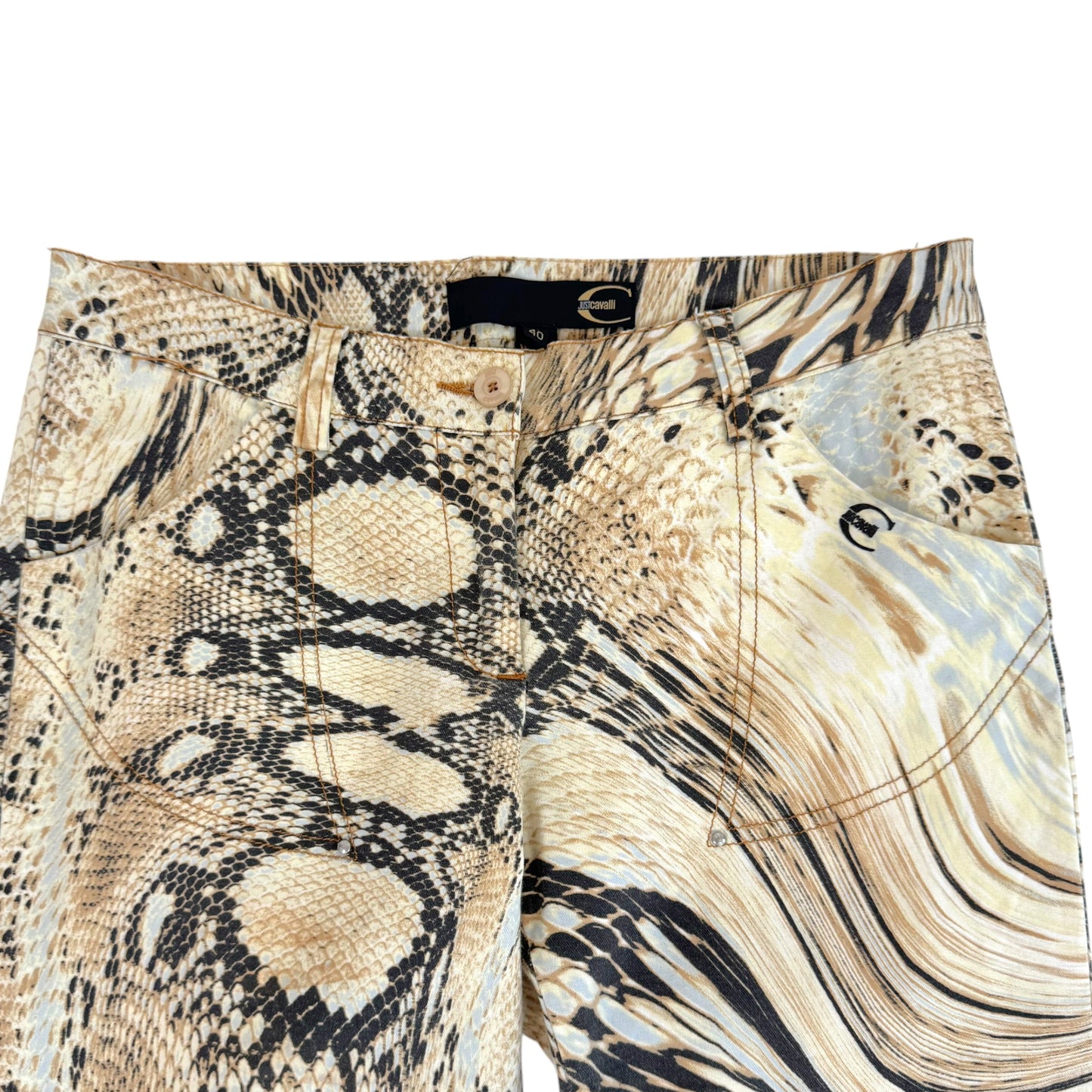 Just Cavalli Roberto Cavalli Light Blue & Brown Python & Swirl Print Pants