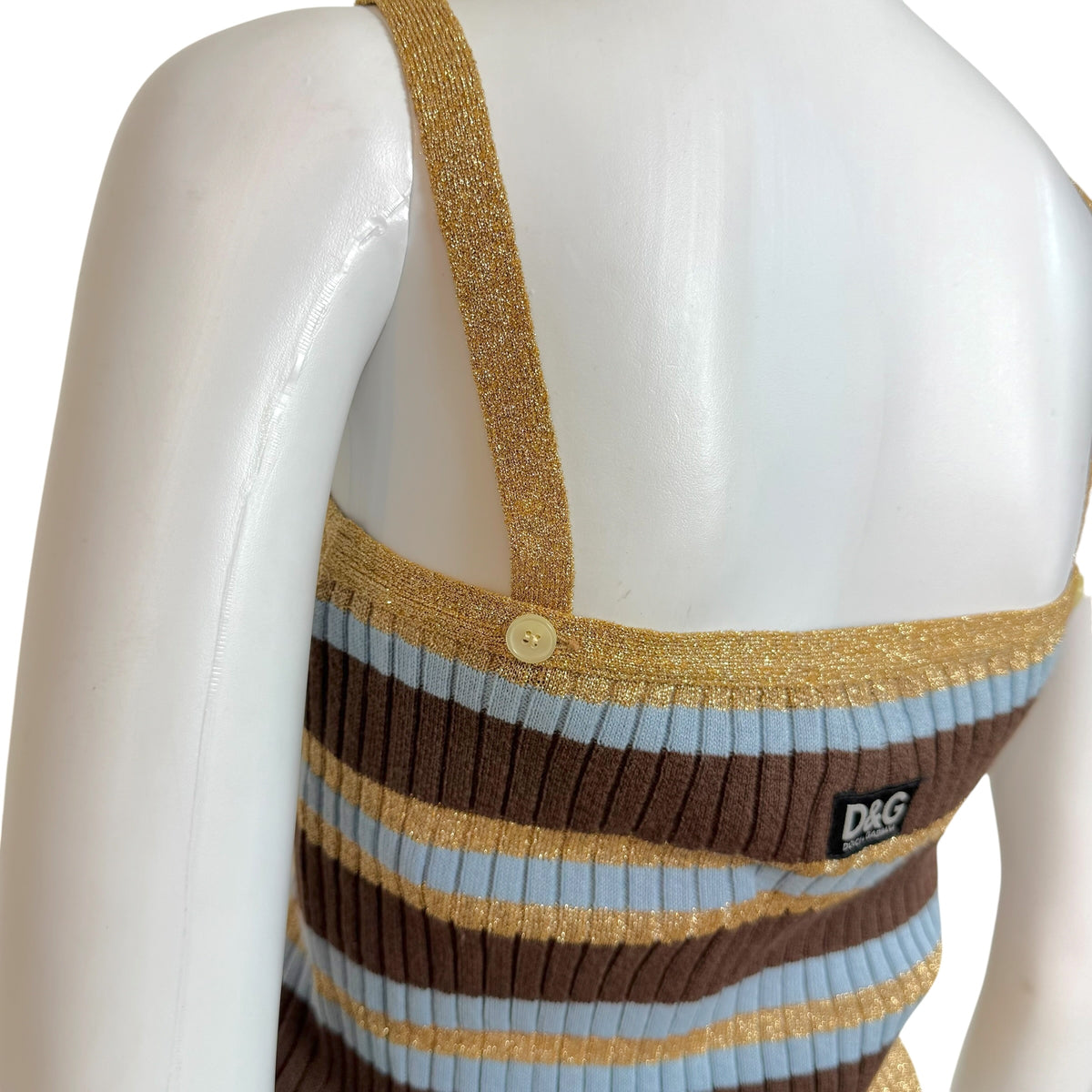 D&G Dolce & Gabbana Gold & Light Blue Striped Knit Crop Tank