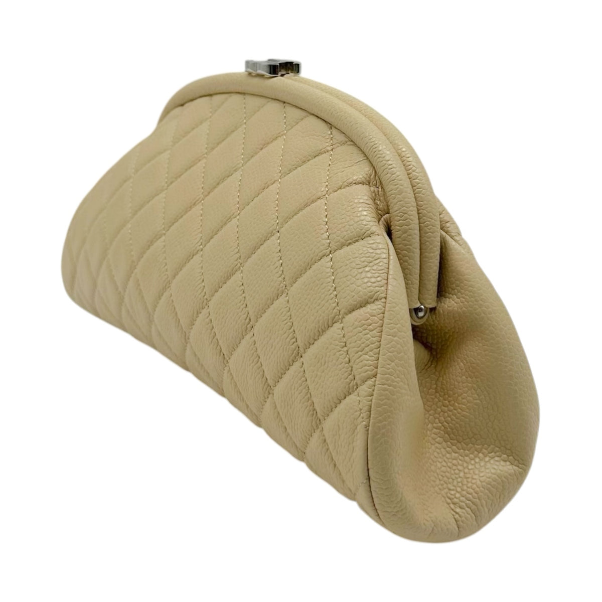 Chanel Light Beige Caviar Leather Crescent Clutch Bag