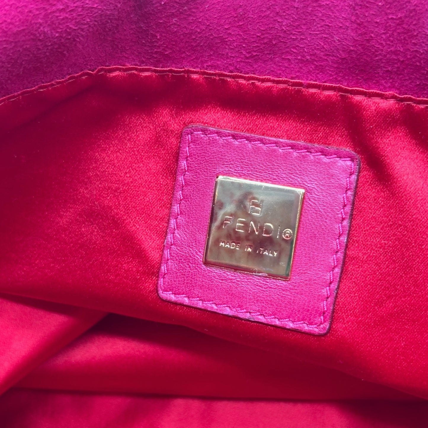 Fendi Hot Pink Suede Small Baguette Tote Bag
