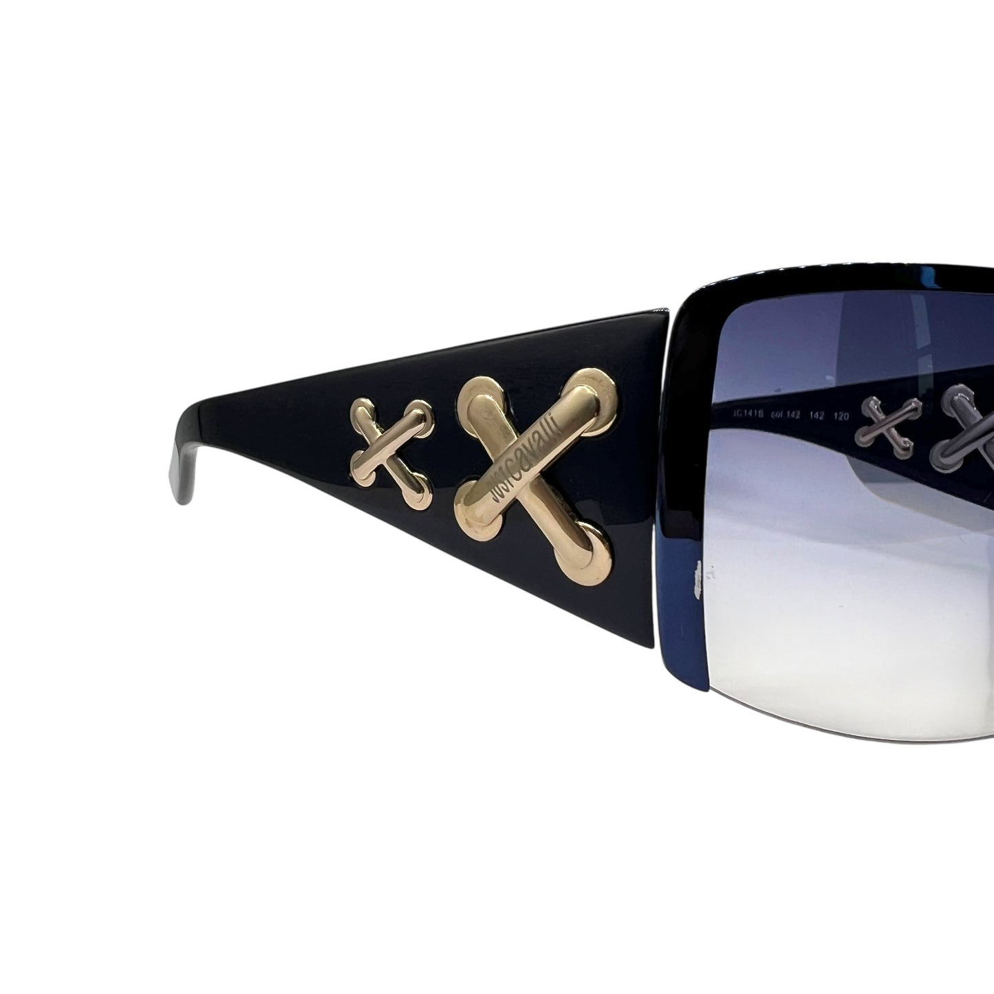 Just Cavalli Roberto Cavalli Blue & Gold 'Lace Up' Shield Sunglasses JC141S