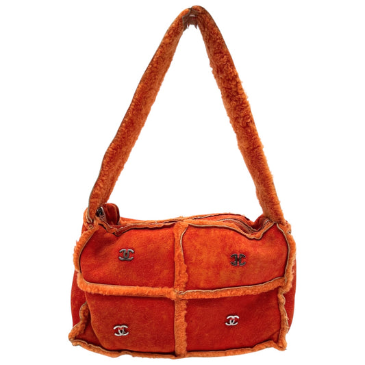 Chanel Orange Shearling Logo Shoulder Bag