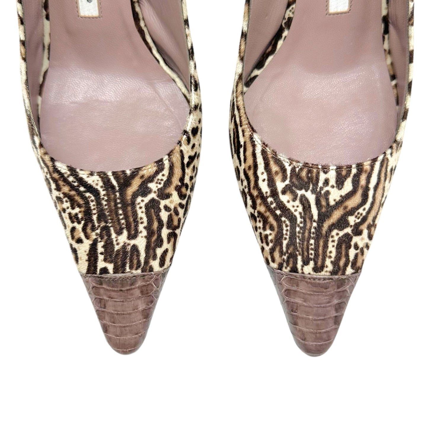 Manolo Blahnik Leopard Print Ponyhair & Snakeskin Slingback Heels