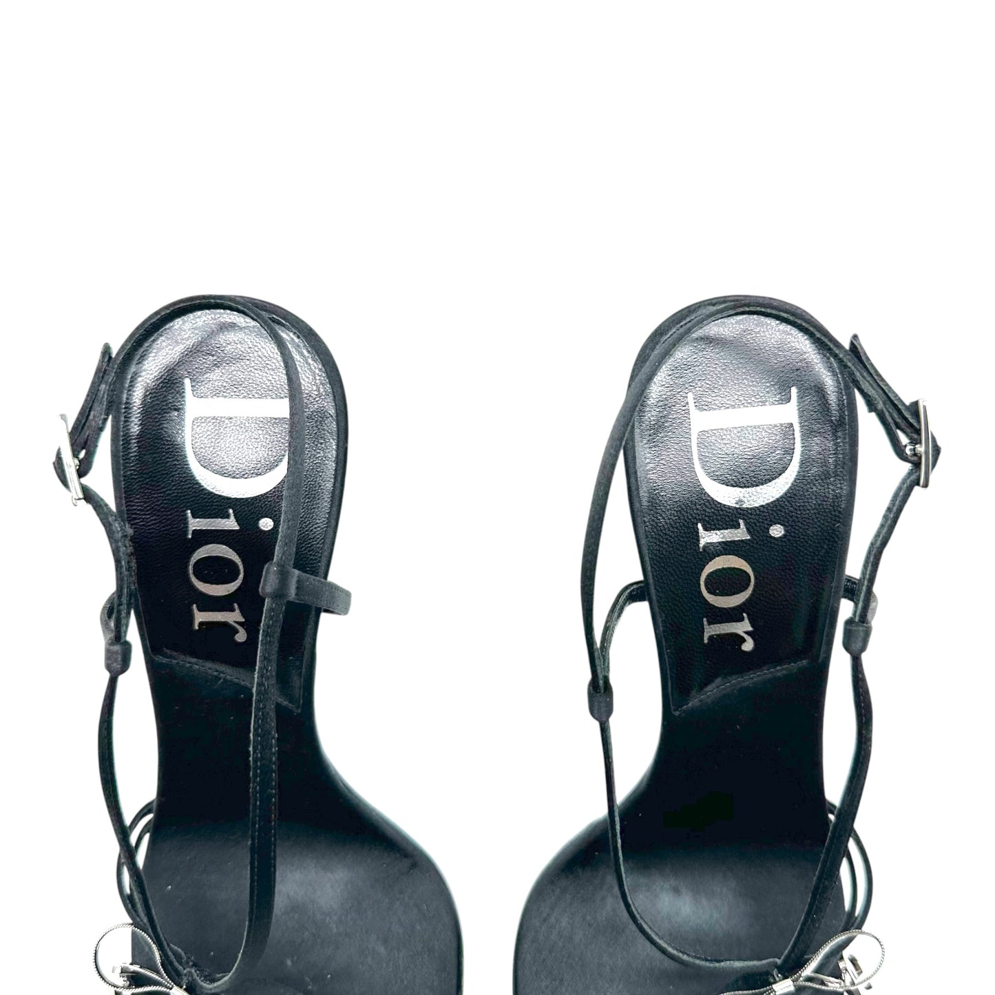 Christian Dior Black & Silver Logo Bow Sandal Heels