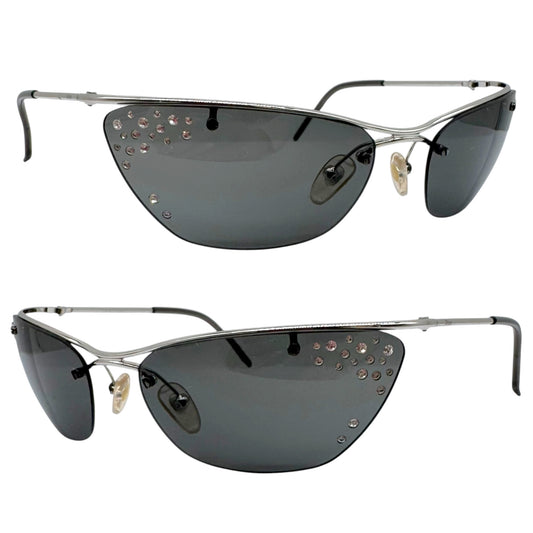 Christian Dior Rimless Cat-Eye Sunglasses Black Rhinestones