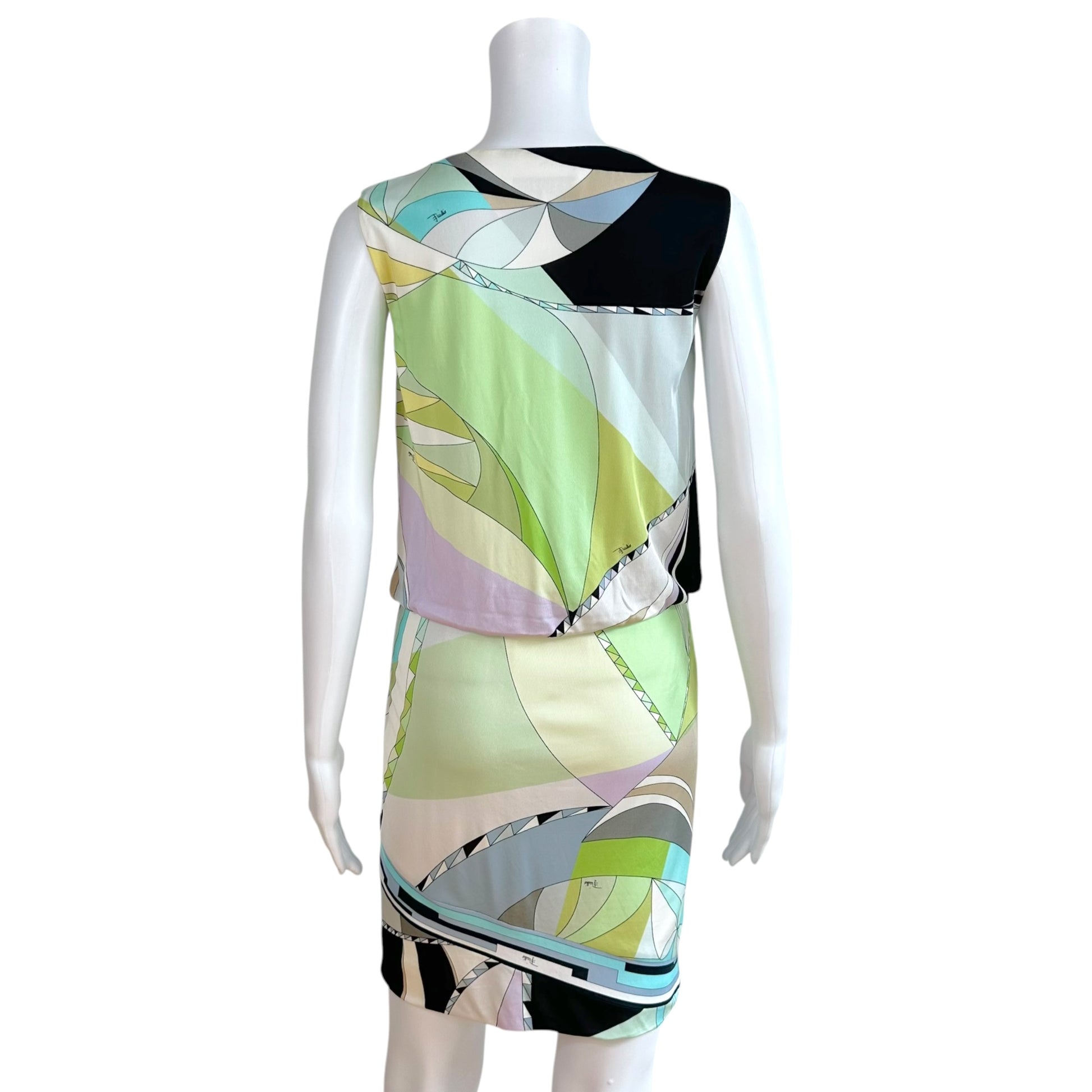 Emilio Pucci Mini Dress Blue Green Printed Sleeveless