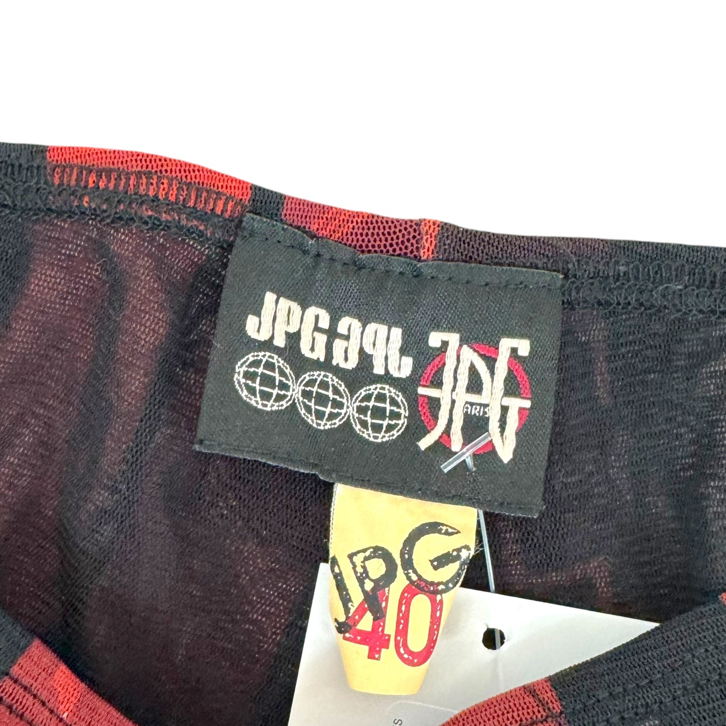 Jean Paul Gaultier JPG Black & Red Printed Mesh Wide-Leg Pants