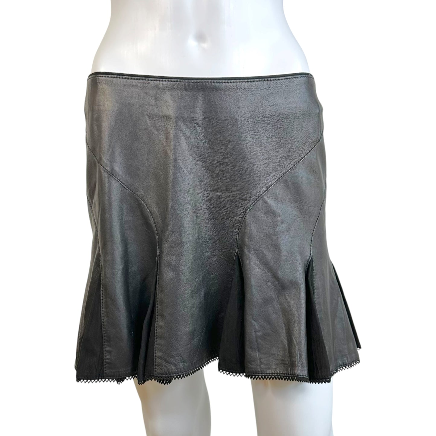 Roberto Cavalli Black Lambskin Mini Skirt Flared Hem