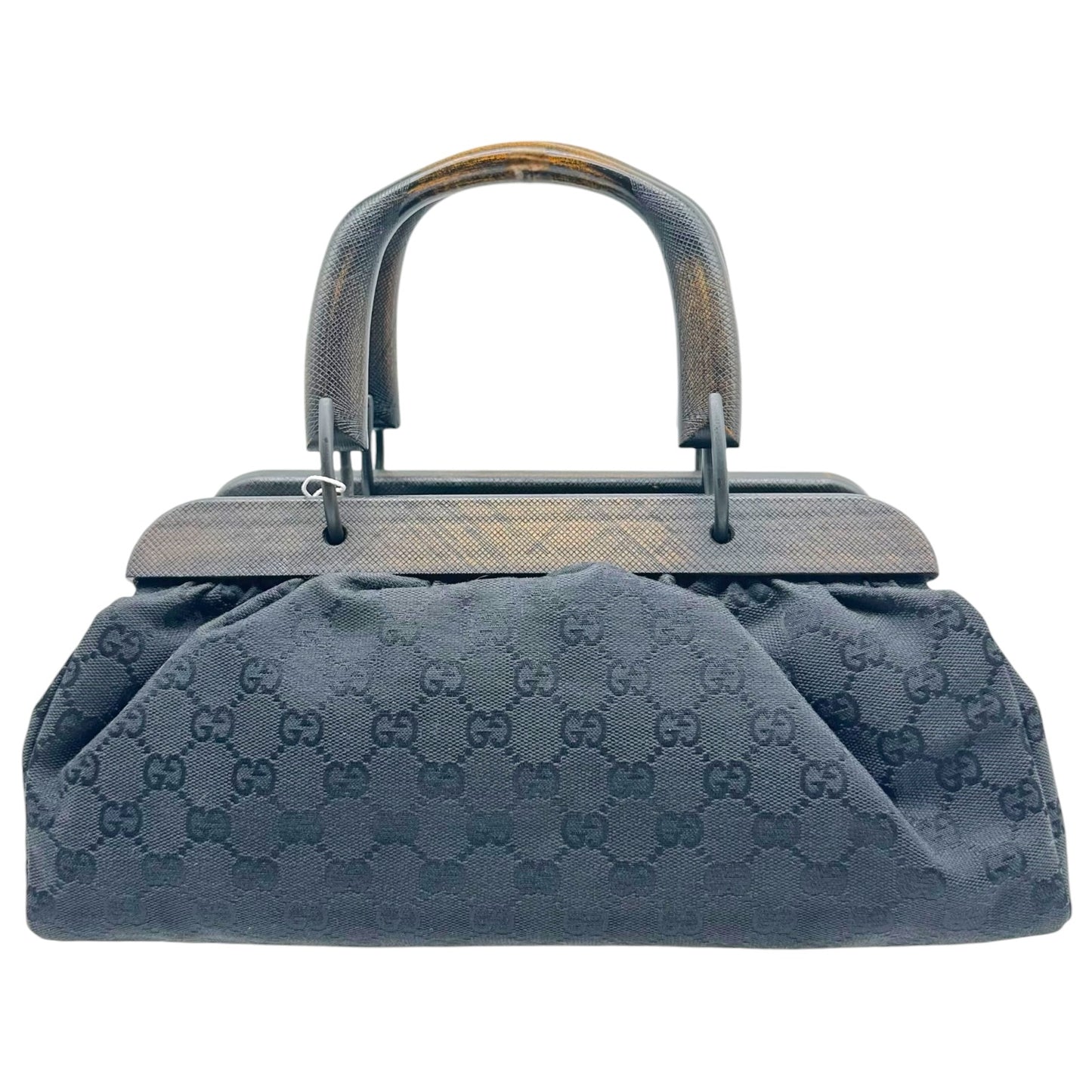 Gucci Black Monogram East-West Wooden Handle Handbag