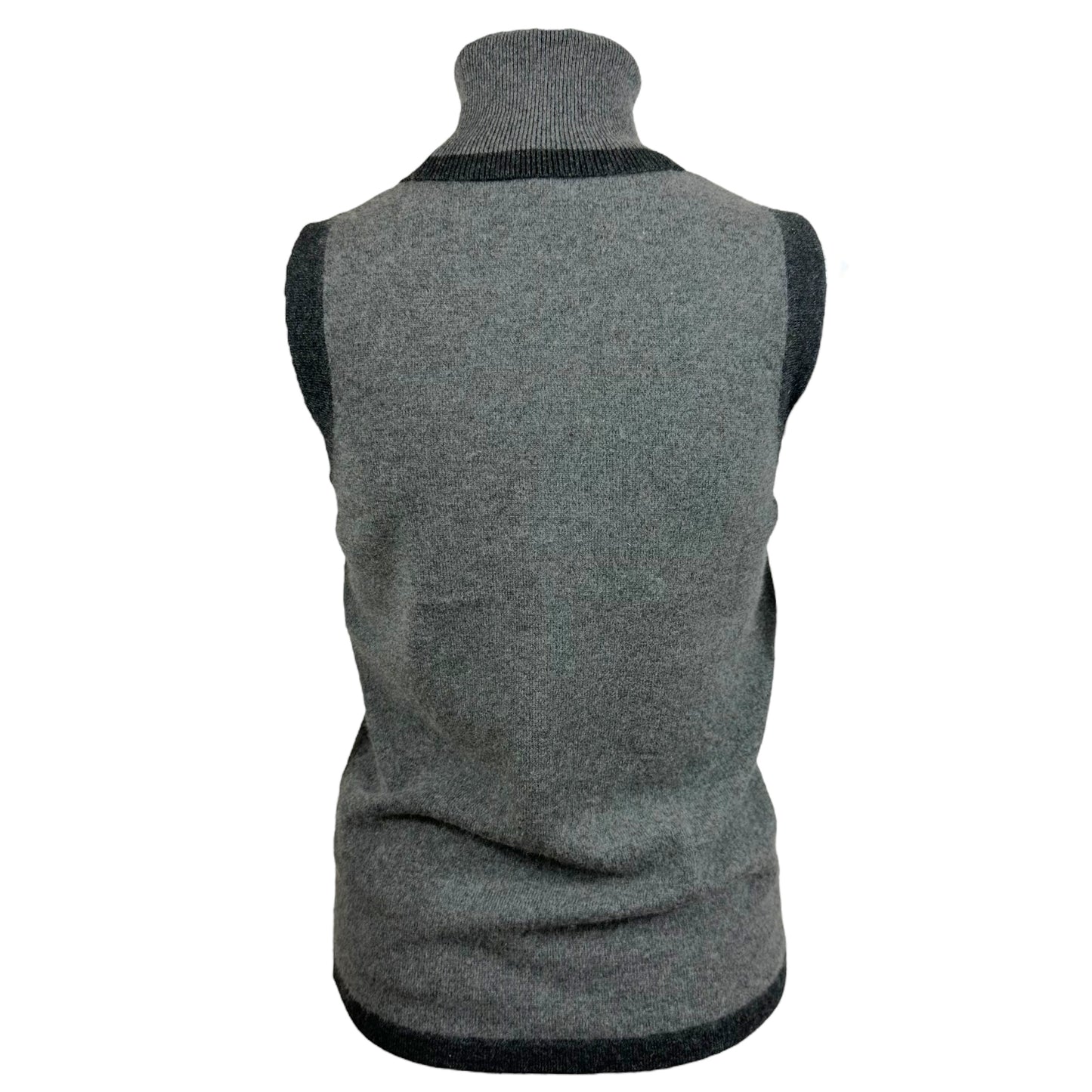 Dolce & Gabbana Gray Cashmere Crystal Logo Sleeveless Turtleneck