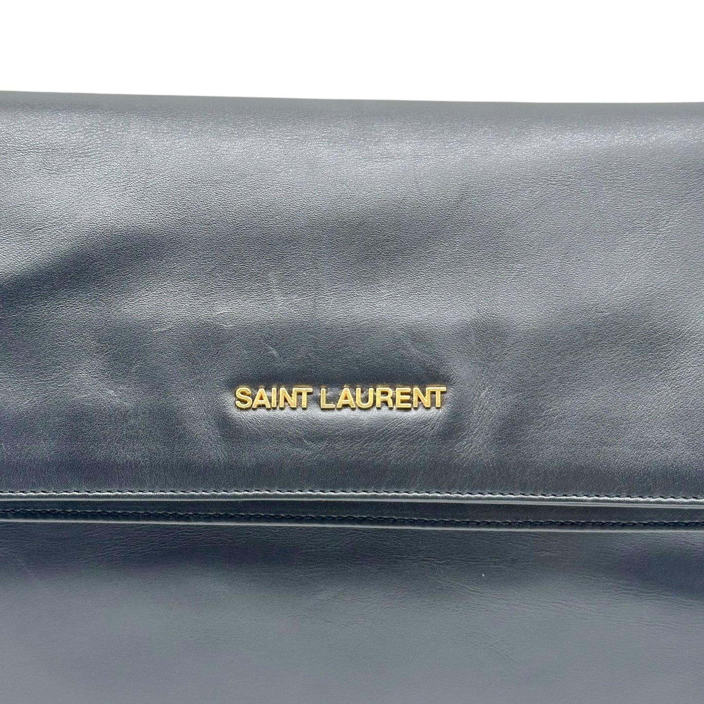 Saint Laurent Black Fold-Over Leather Clutch Bag