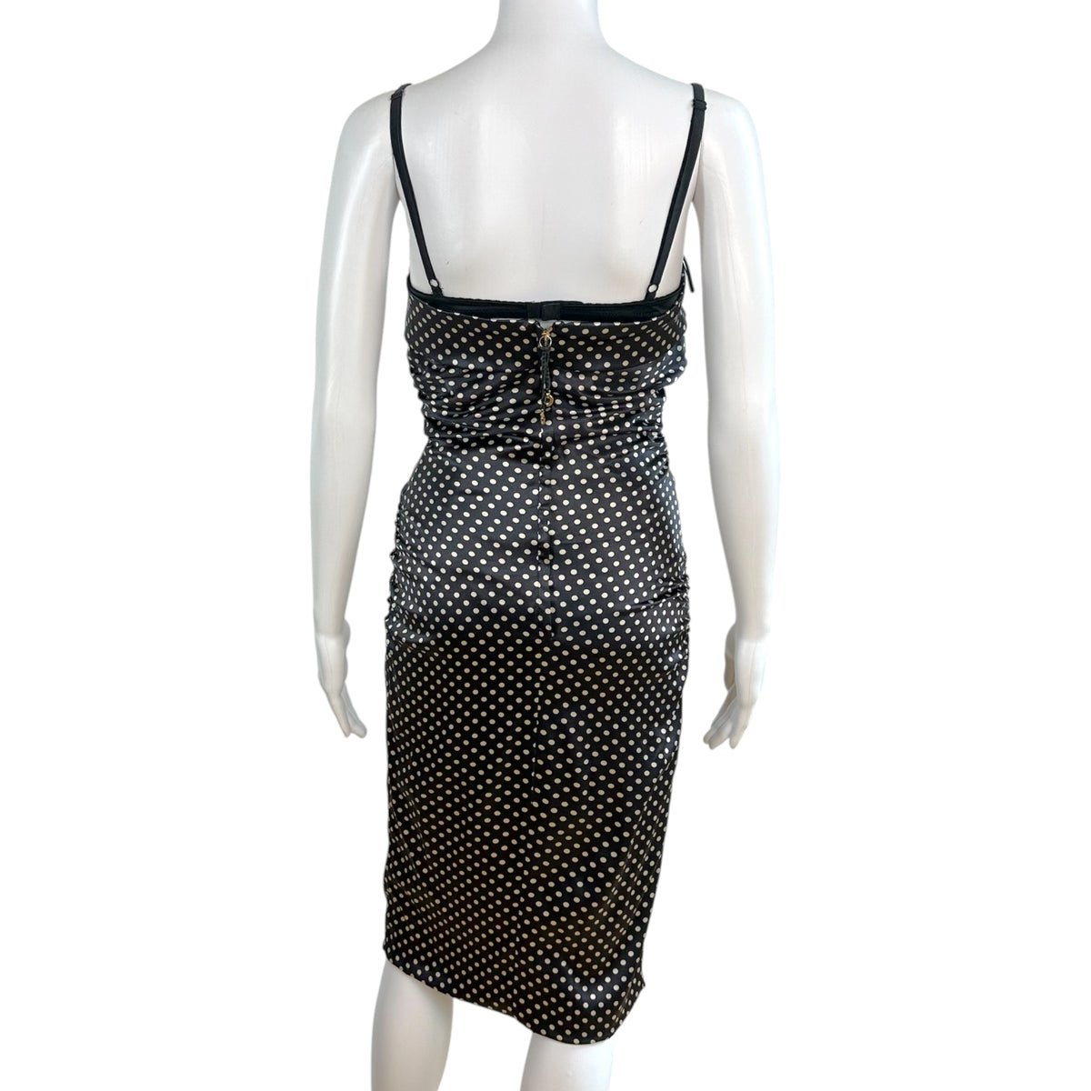 Dolce & Gabbana Black & Ivory Polka Dot Midi Dress w/ Built-In Bra
