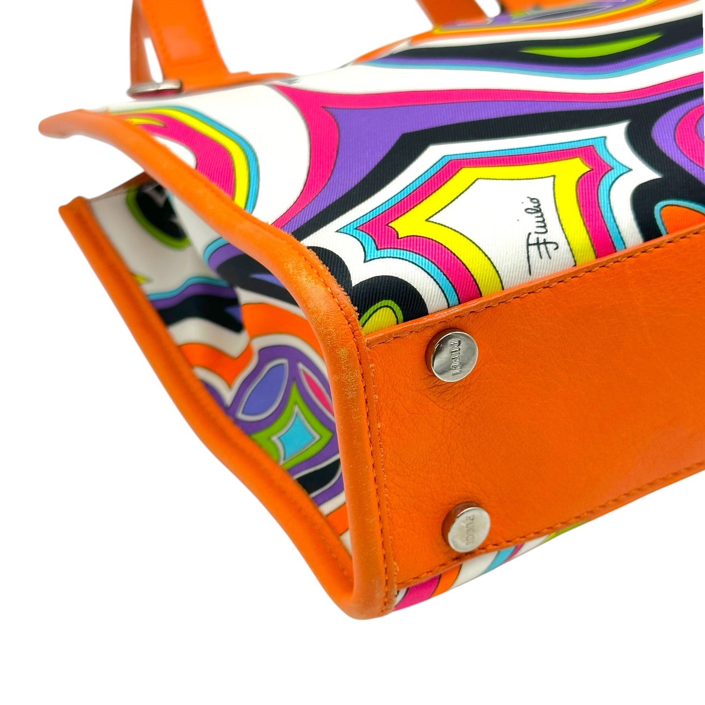 Emilio Pucci Orange & Multicolor Printed Silk Mini Tote Handbag
