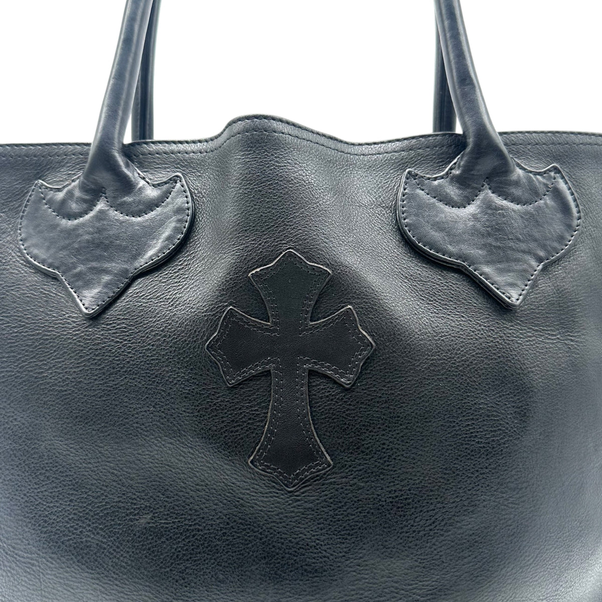 Chrome Hearts Black Leather Cross Patch Shoulder Tote Bag