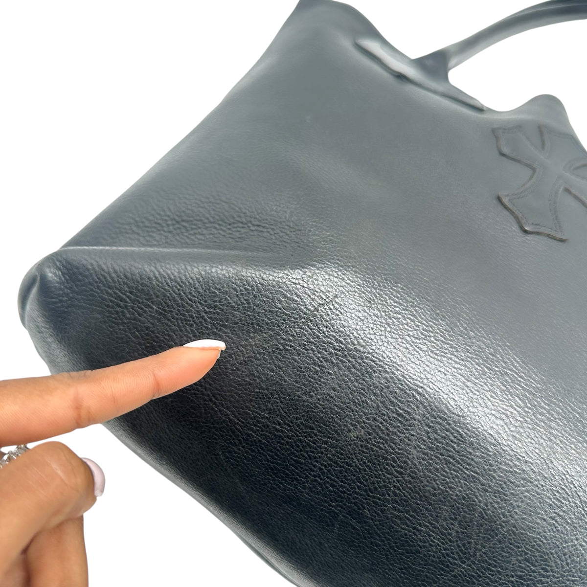 Chrome Hearts Black Leather Cross Patch Shoulder Tote Bag