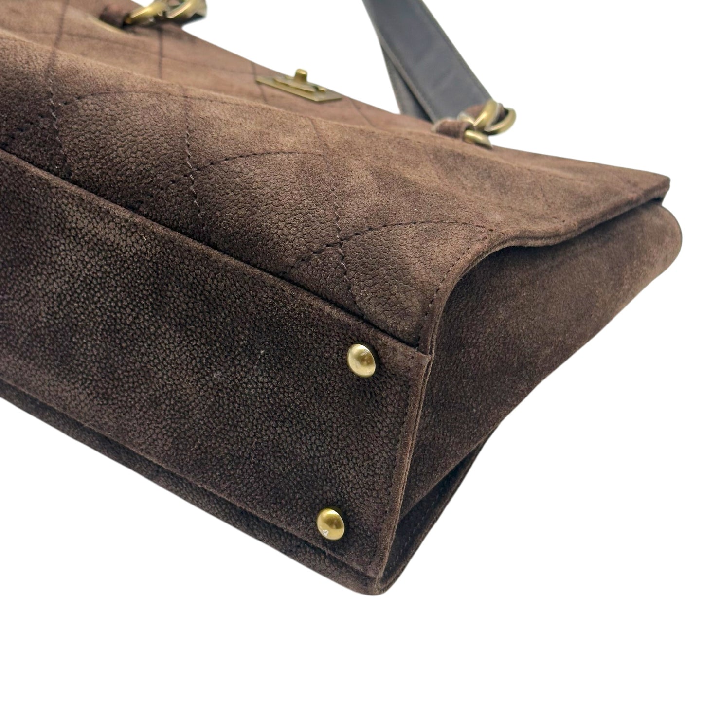 Chanel Brown Suede Matelasse Quilted Rectangle Shoulder Bag 2002-03