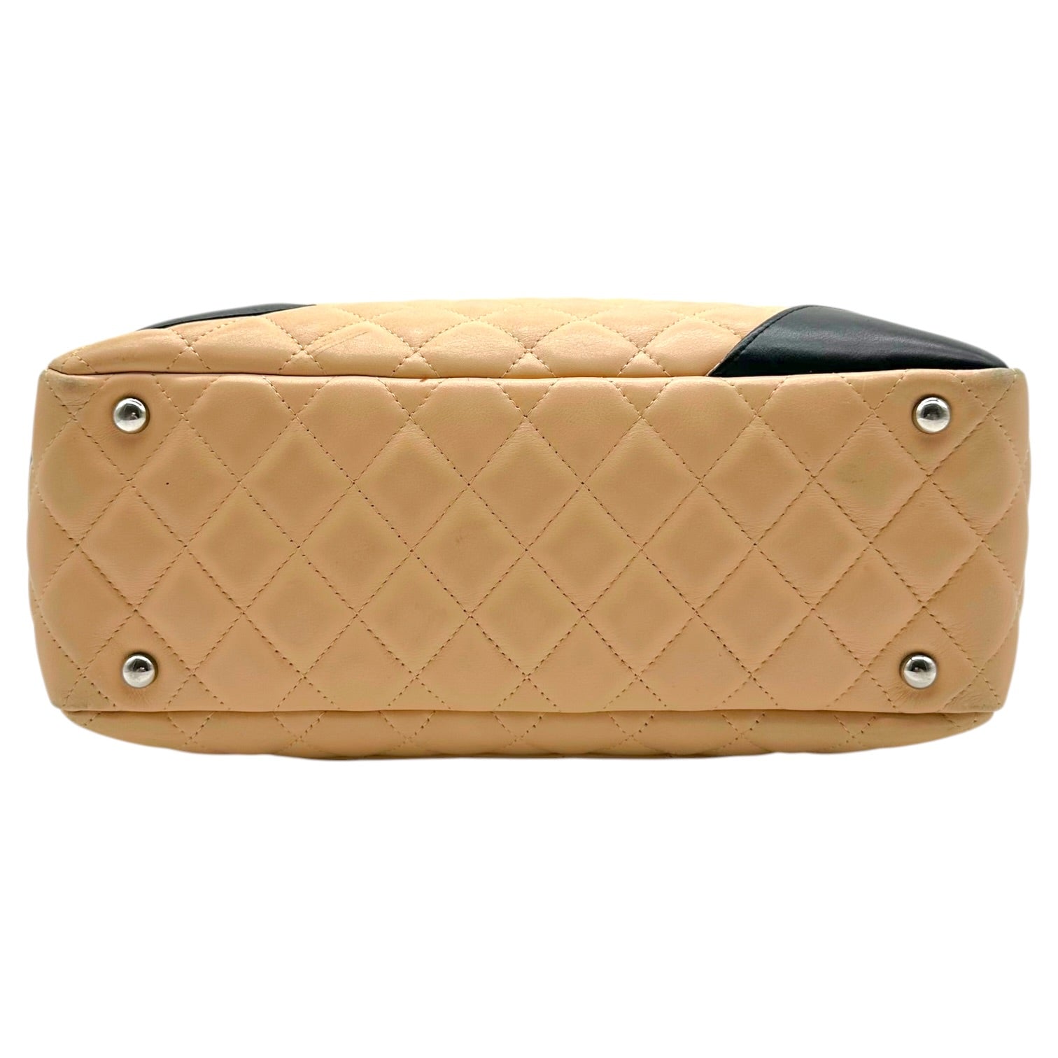 Chanel Bowler Bag Beige Black Matelasse Leather