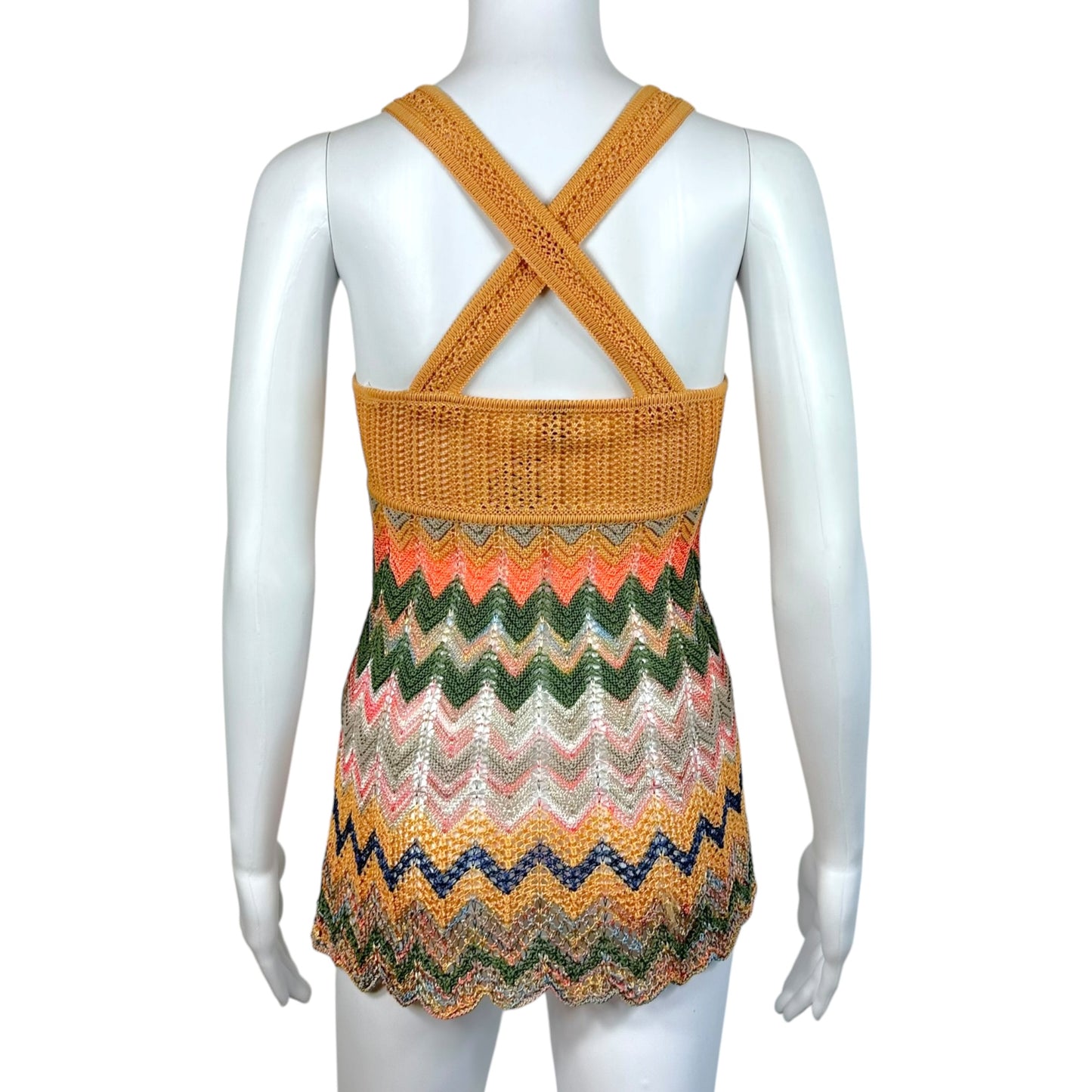 Missoni Multicolor Chevron Knit Semi-Sheer Cross Back Tank