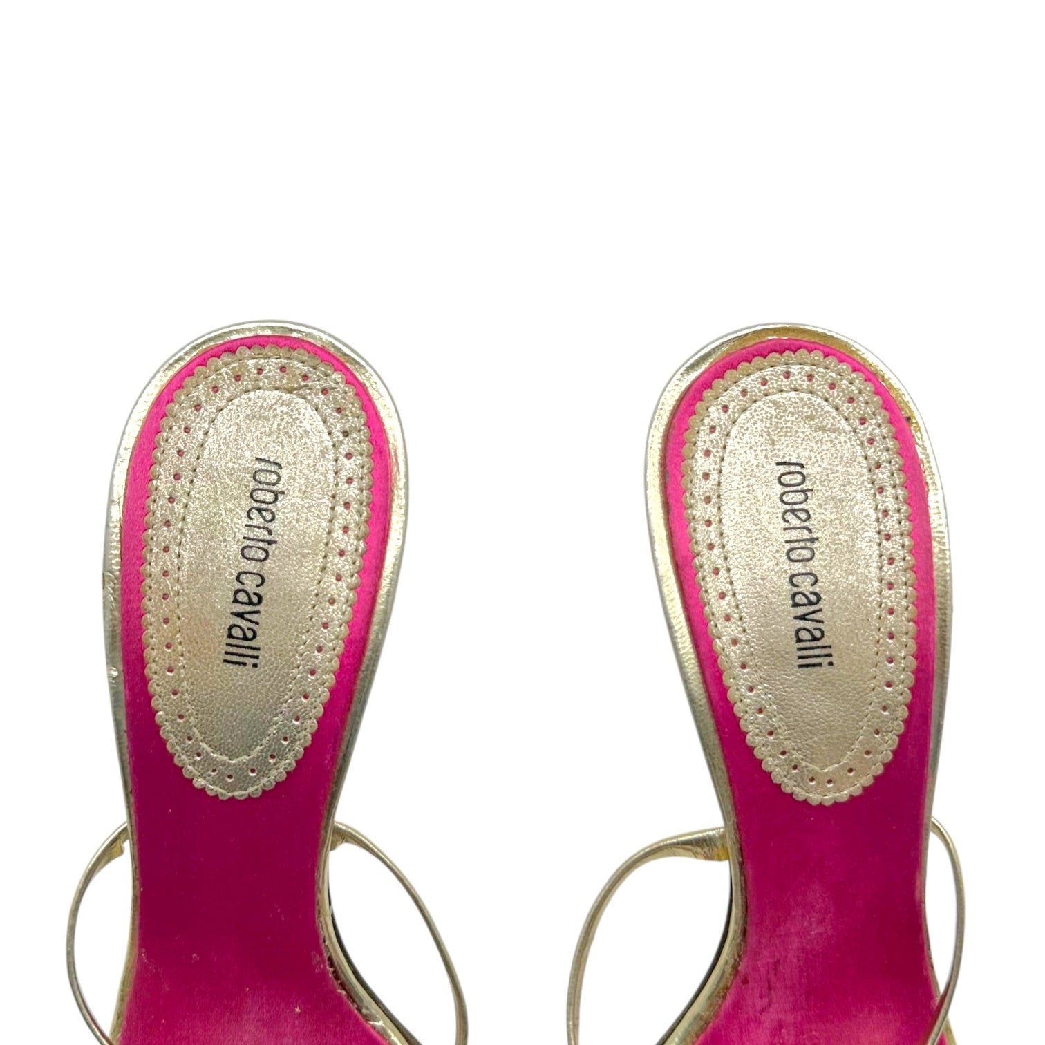 Roberto Cavalli Strappy Heeled Sandals Gold Pink Rose