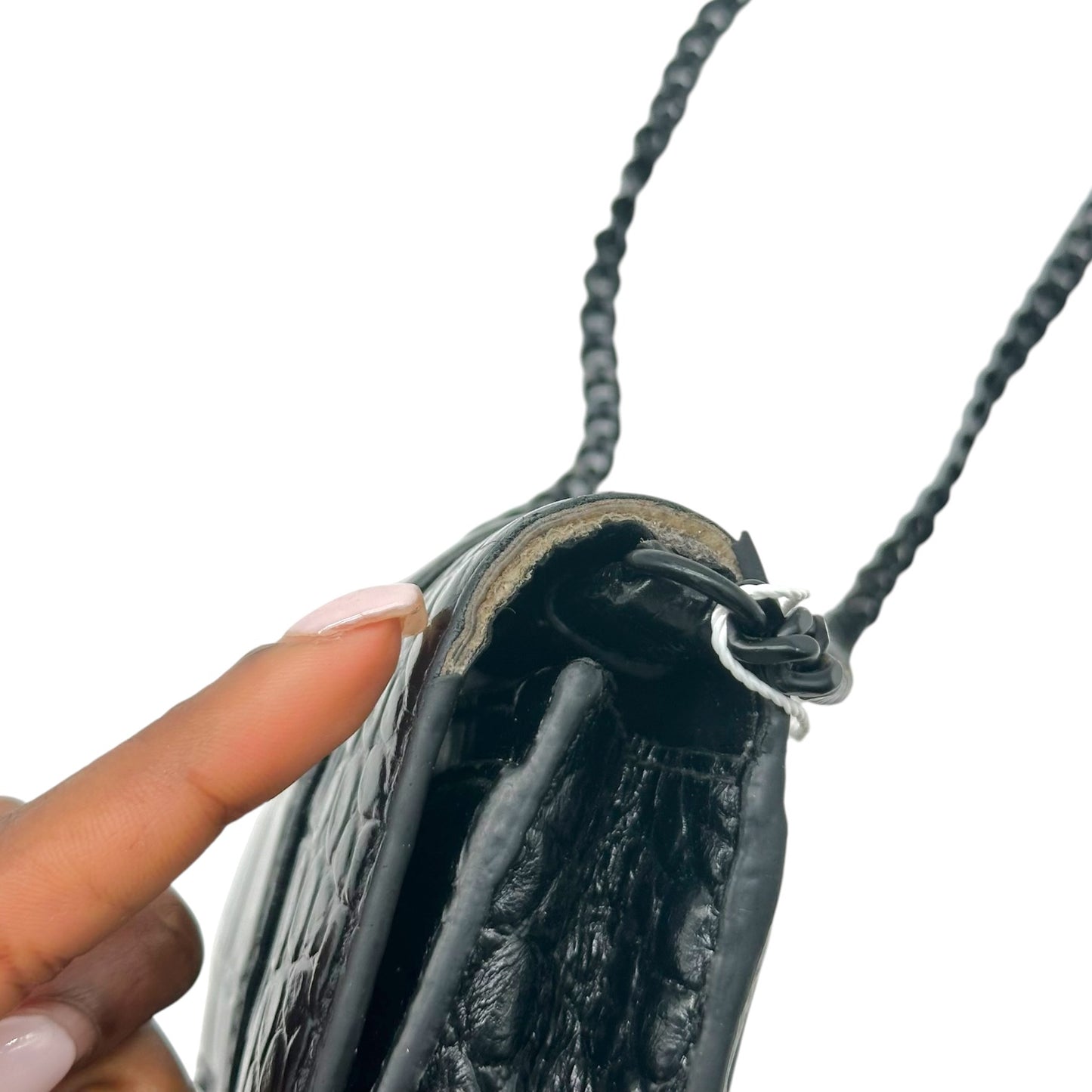 Balenciaga Black Croc Embossed Leather Hourglass Chain Strap Crosbody Bag