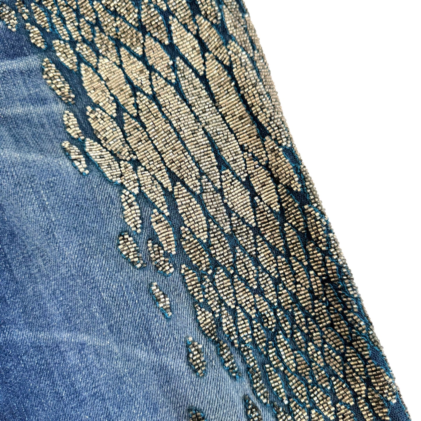 Roberto Cavalli Silver 'Scale' Beaded Dark Wash Bootcut Jeans NEW