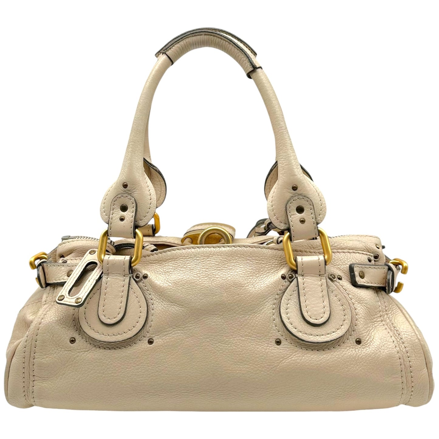 Chloé Ivory Leather Shoulder Bag with Padlock Closure