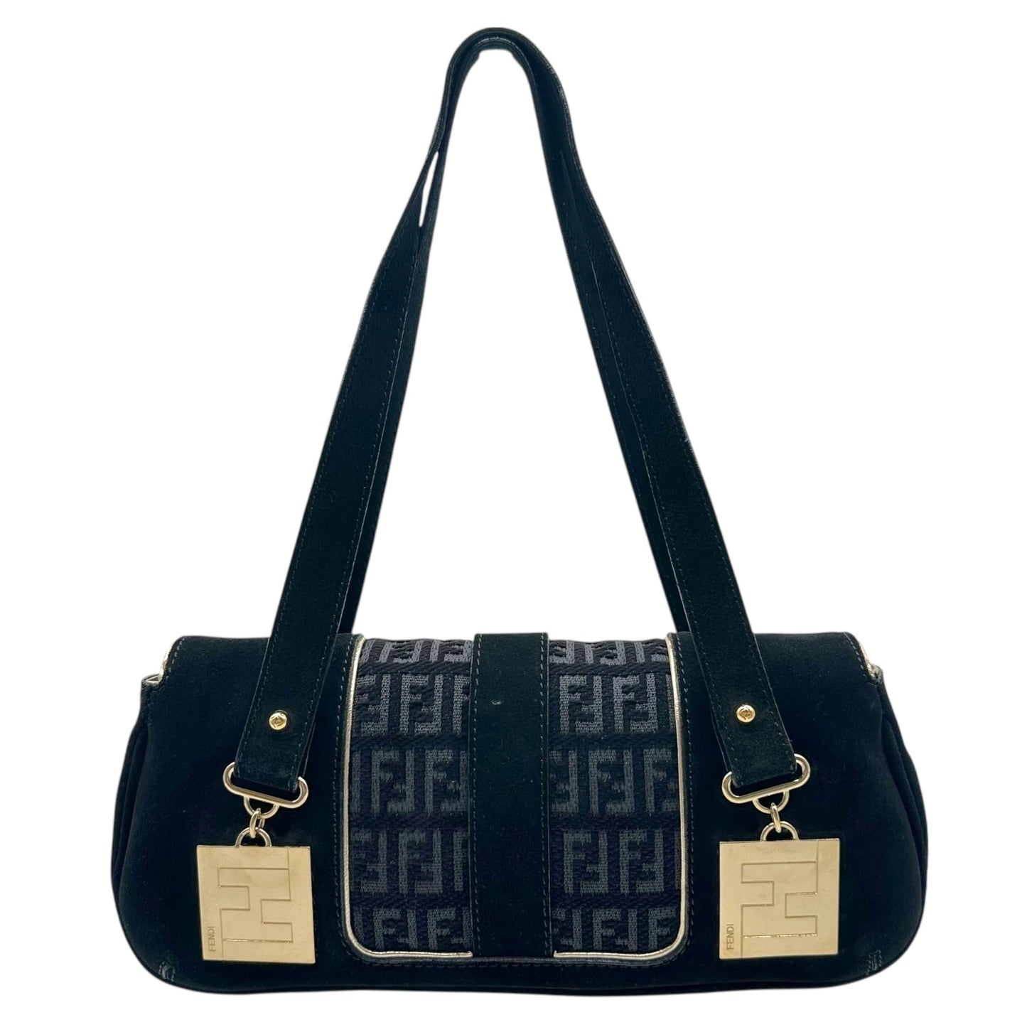 Fendi Black Velvet Zucchino Monogram East West Bag