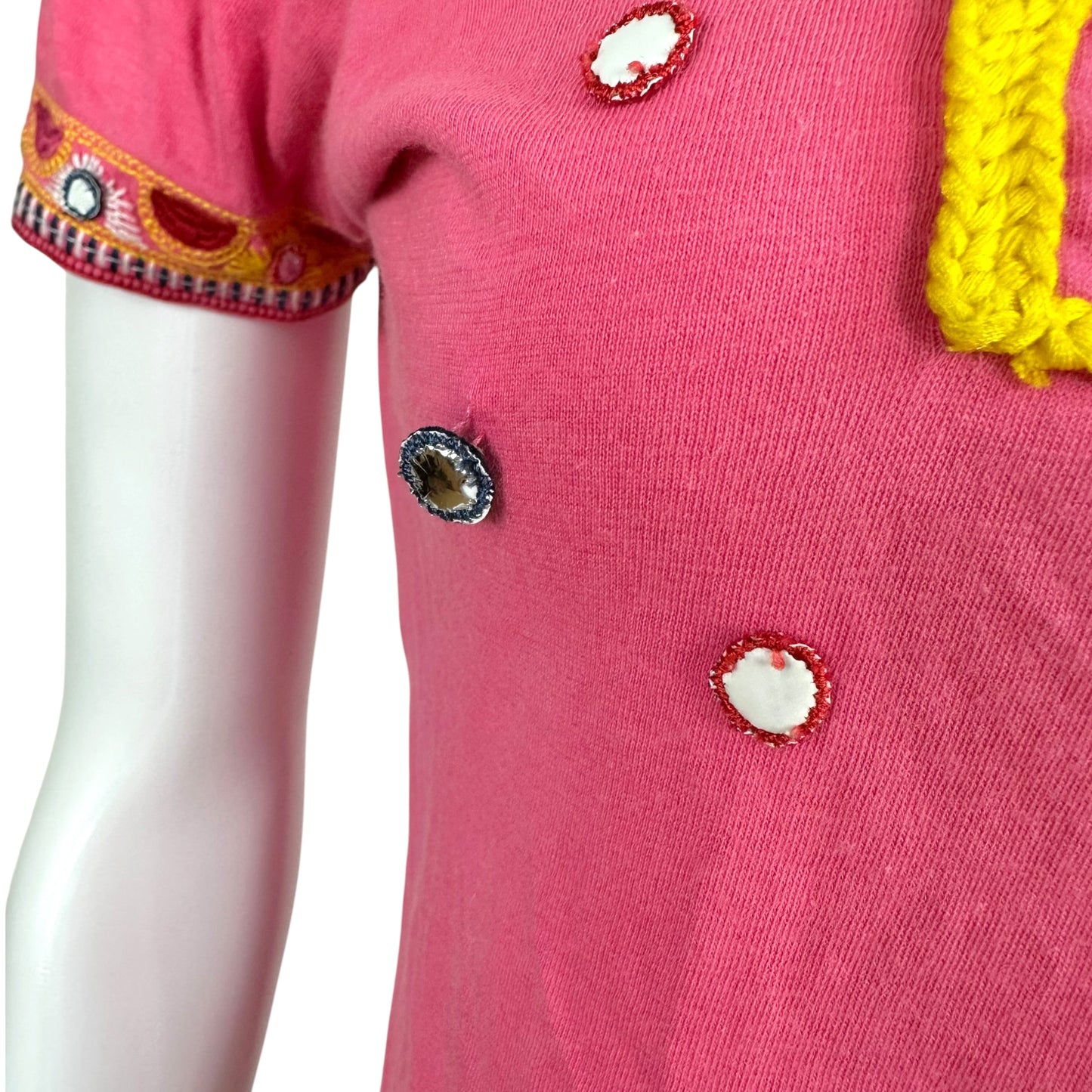 Christian Dior S/S 2004 J'Adore Dior Pink & Yellow Embroidered & Embellished Baby Tee