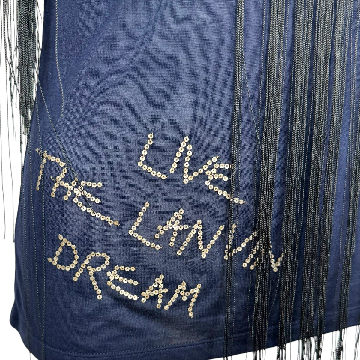 Lanvin One-Shoulder Sequin Tank Navy Blue Black Fringe