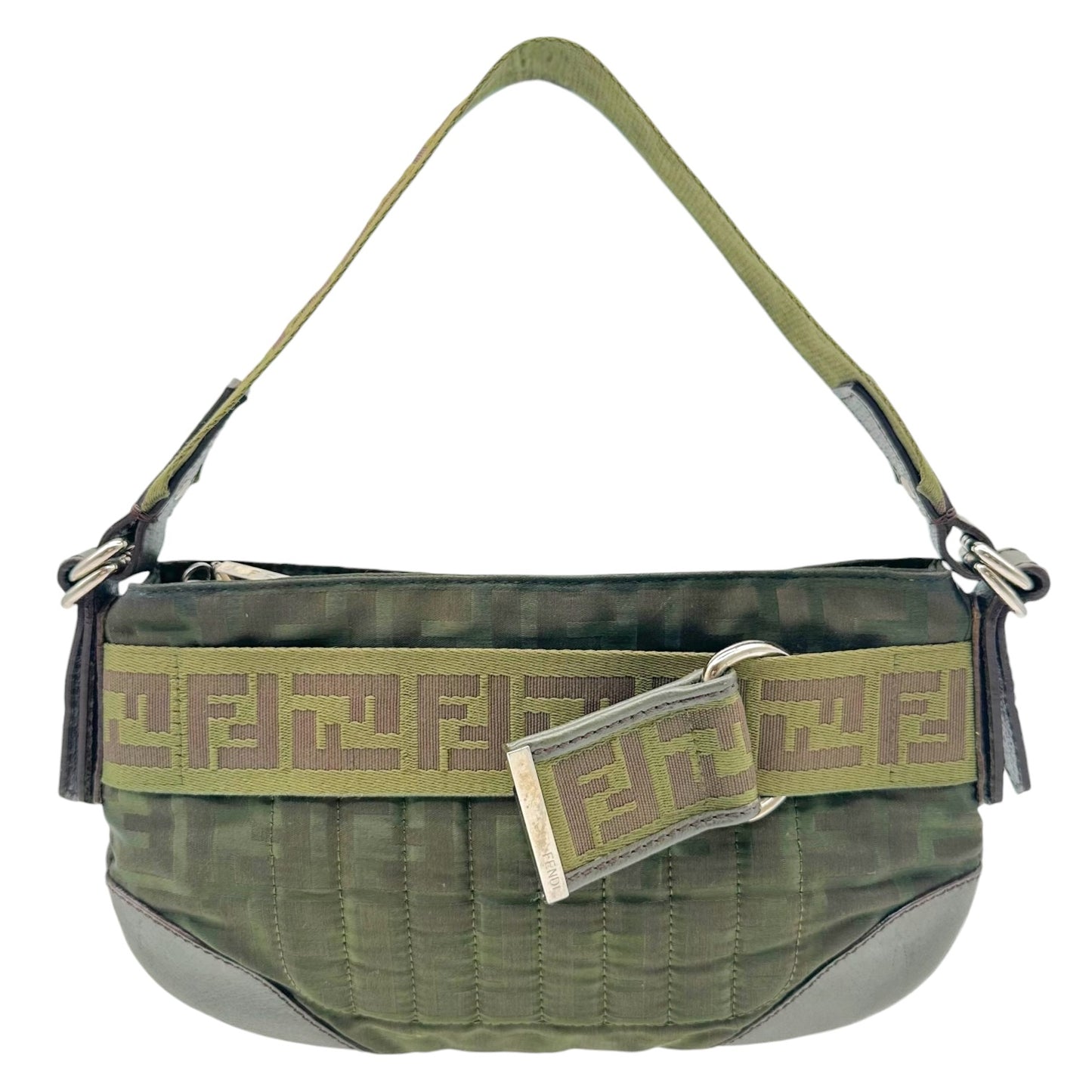 Fendi Mini Pochette Bag Khaki Green Nylon Zucca Monogram