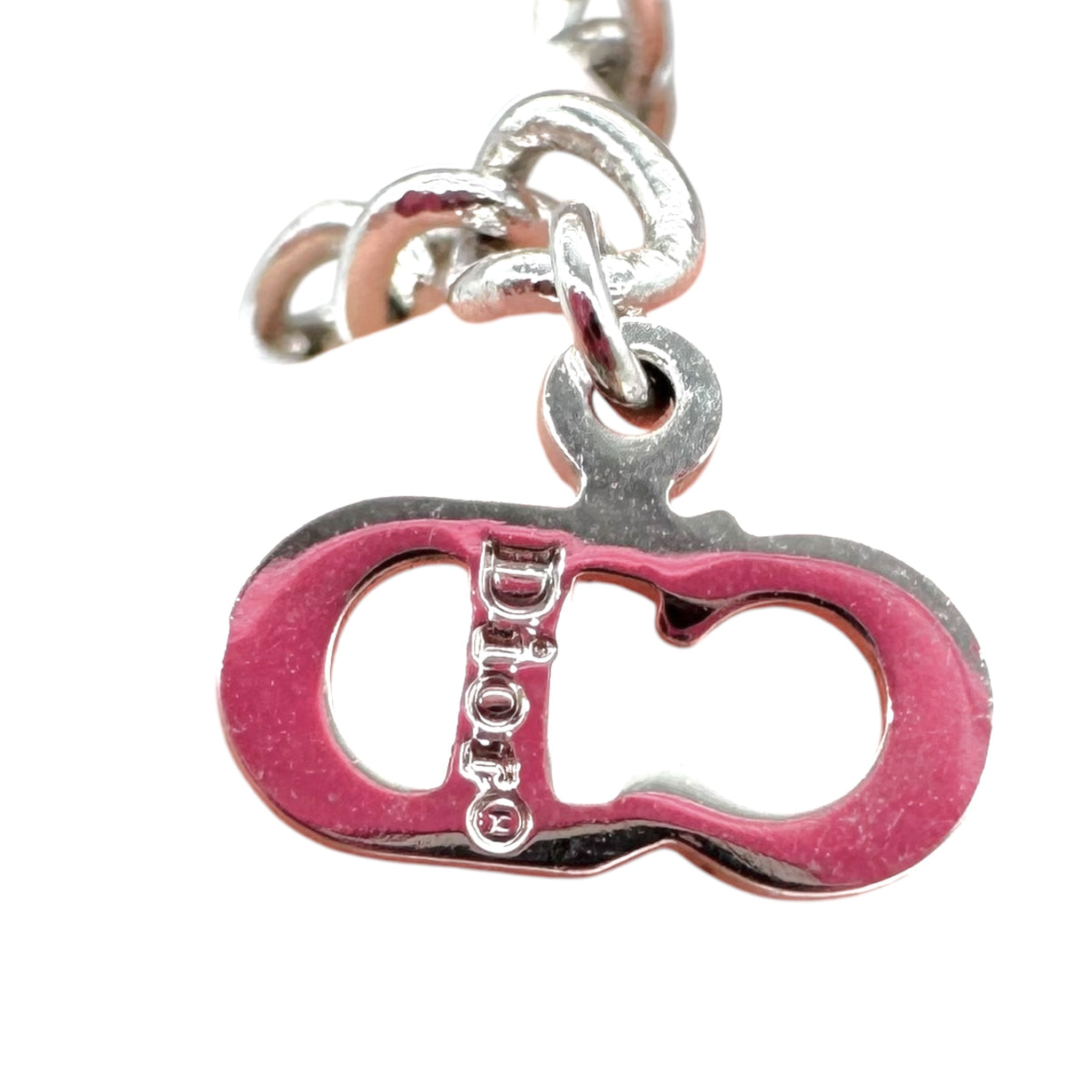 Christian Dior Silver Rhinestone Double Strand Logo Necklace